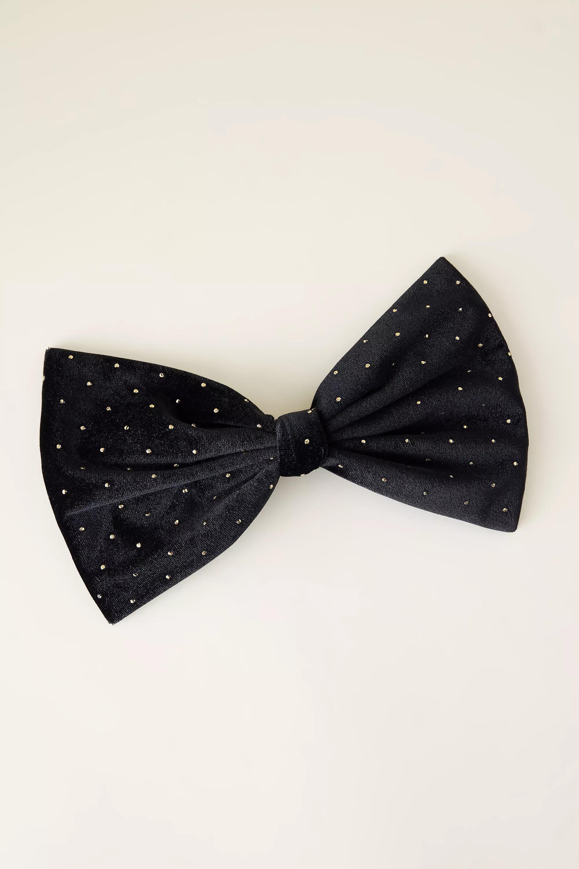 Velvet Studded Hair Bow, Black, A501_0001, large image number 1
