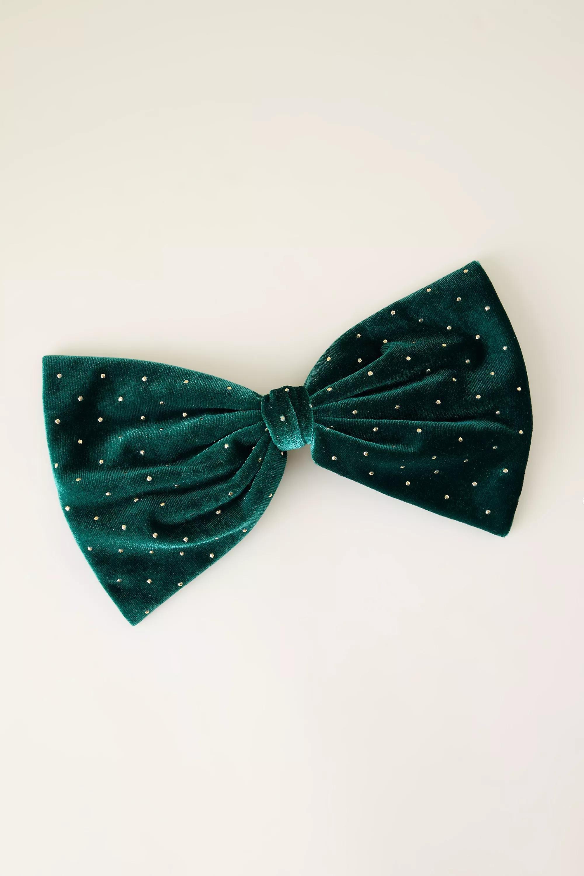 Velvet Studded Hair Bow, Green, A501_0030, large image number 0