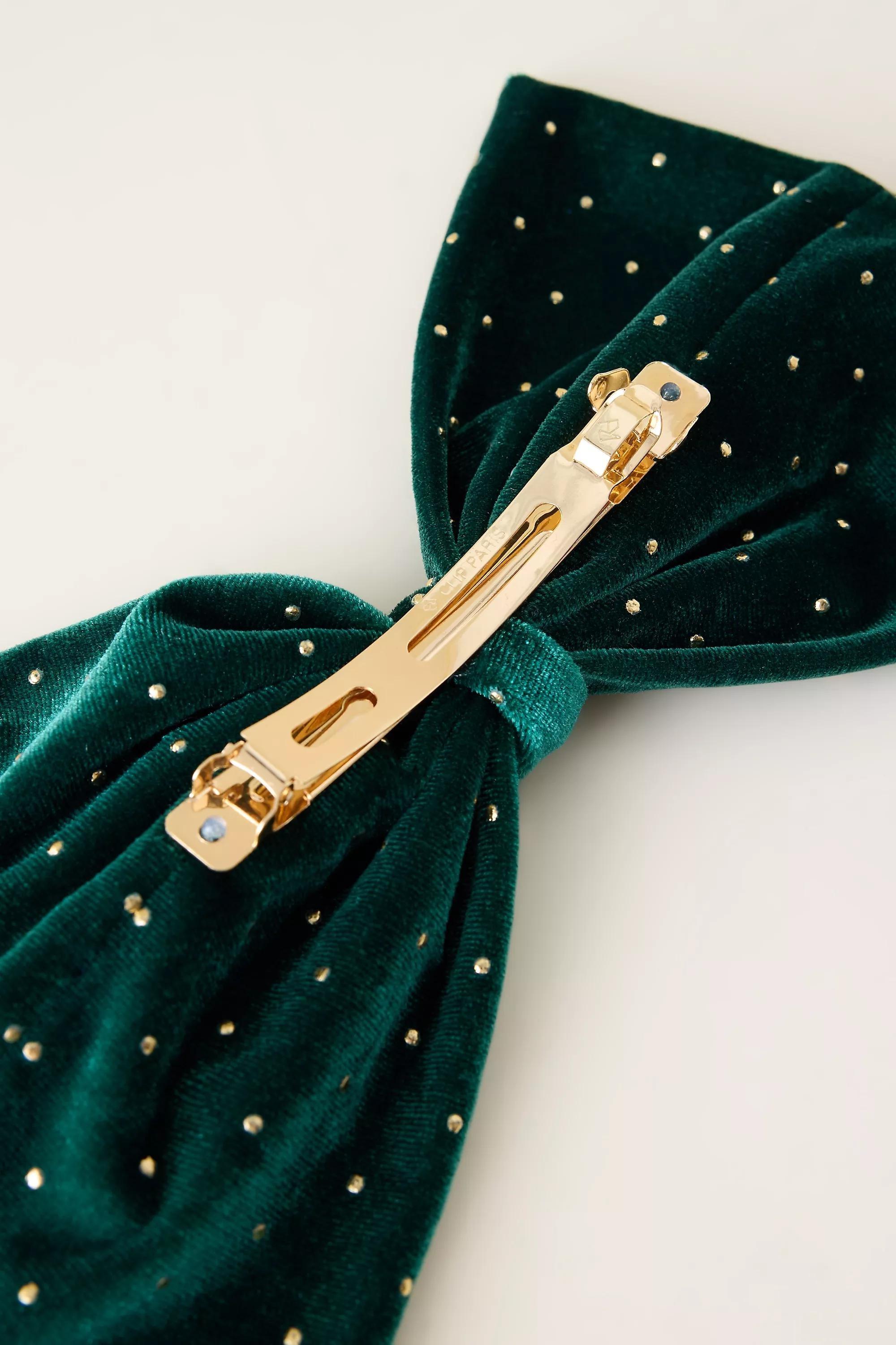 Velvet Studded Hair Bow, Green, A501_0030, large image number 1