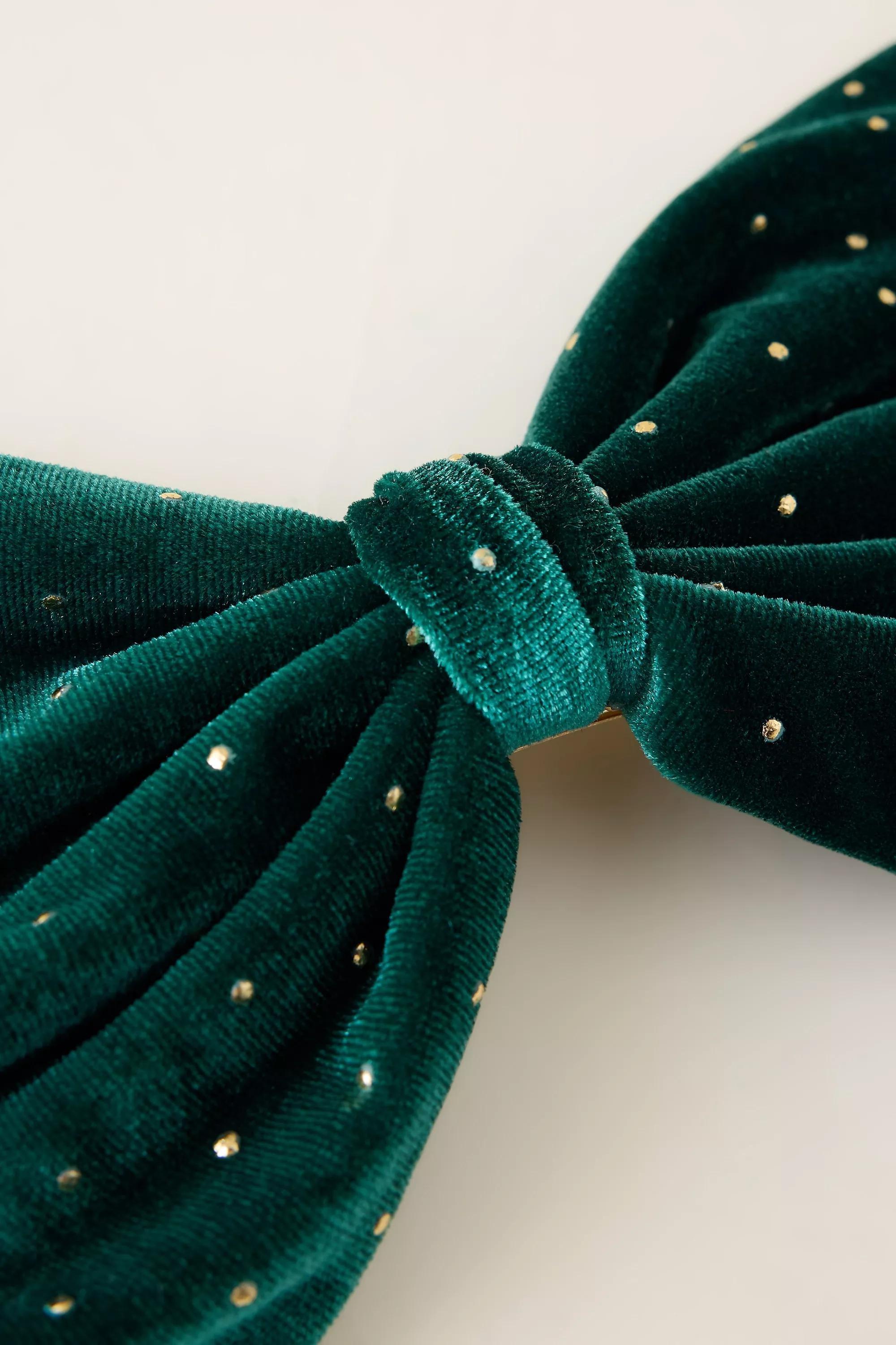 Velvet Studded Hair Bow, Green, A501_0030, large image number 2