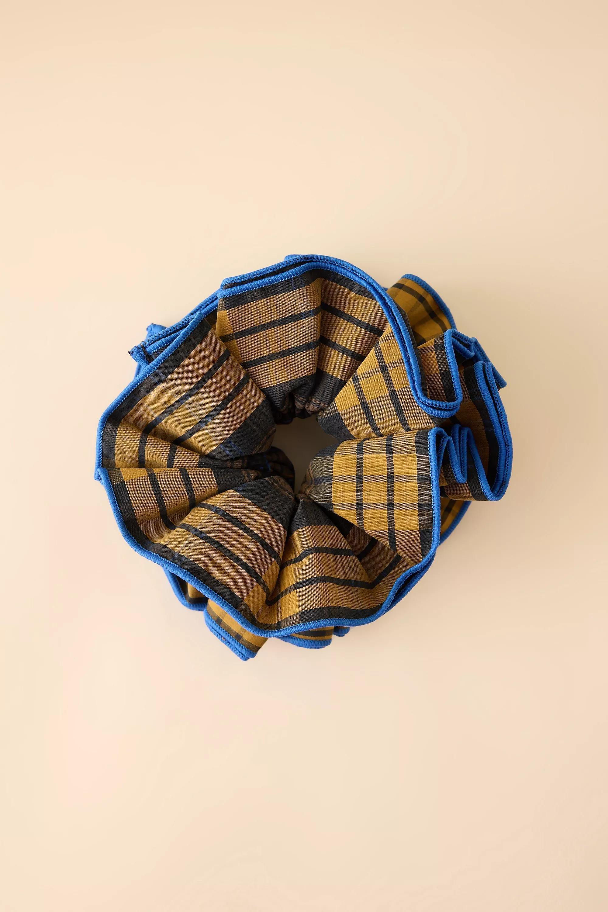 Plaid Blue Plaid Check Oversized Hair Scrunchie, Blue, A501_0586, large image number 0
