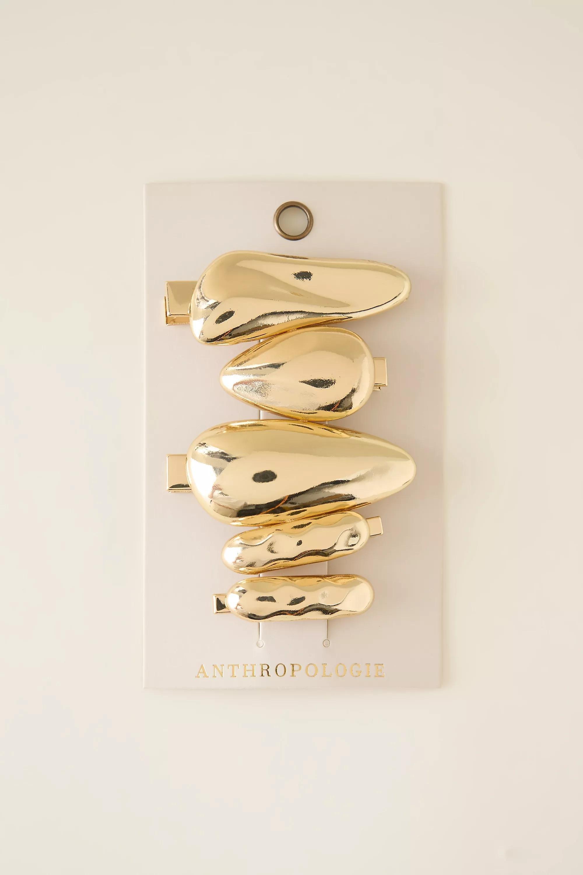 Assorted Gold Hair Clips, Set Of 5, Gold, A501_0070, medium