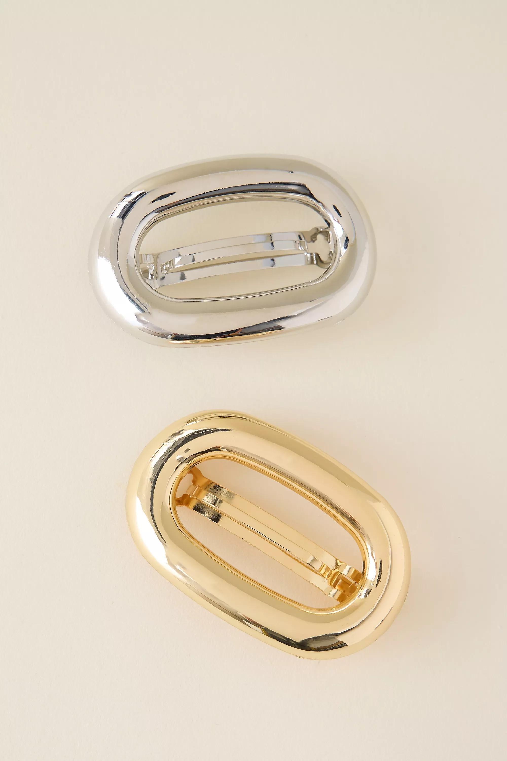 Metallic Metal Oval Barrettes, Set Of 2, Multicolour, A501_0151, large image number 0