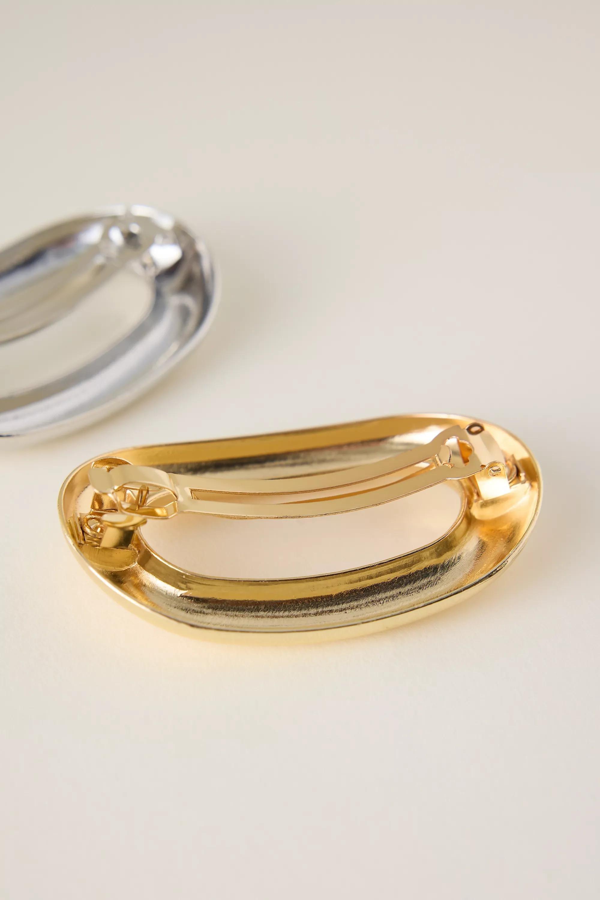 Metallic Metal Oval Barrettes, Set Of 2, Multicolour, A501_0151, large image number 1