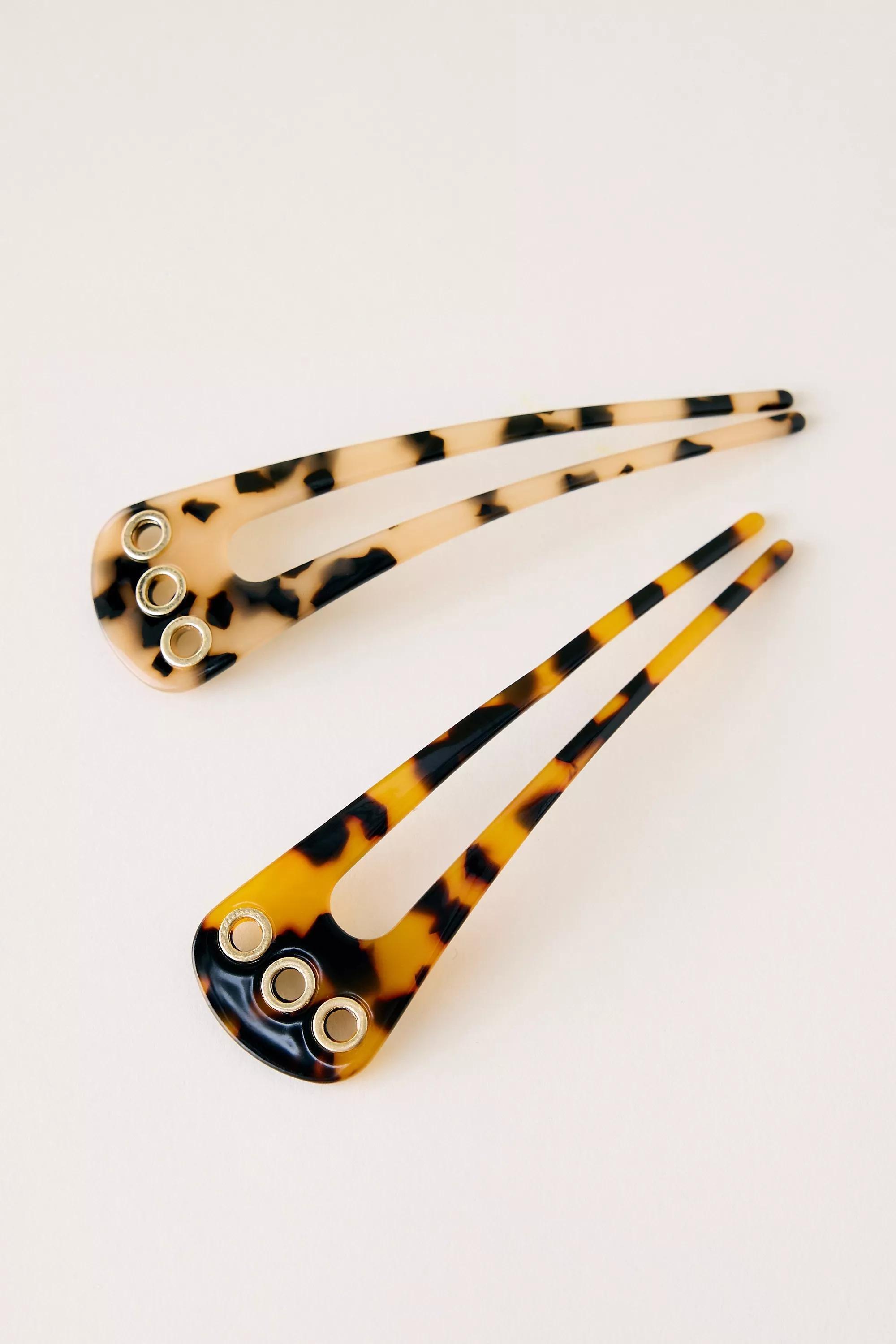 Eyelet Resin Hair Pins, Set Of 2, Brown, A501_0020, medium