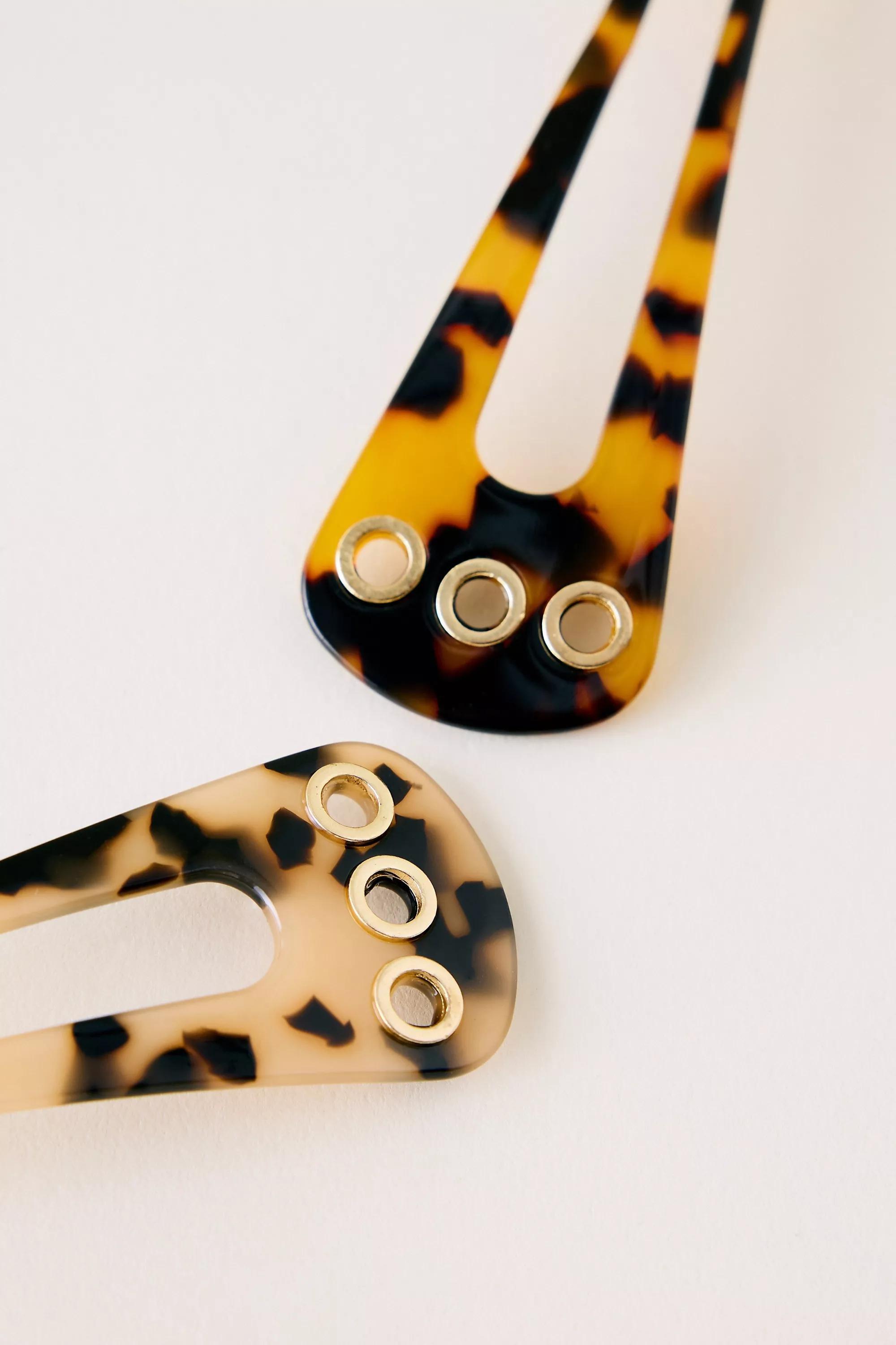 Eyelet Resin Hair Pins, Set Of 2, Brown, A501_0020, medium