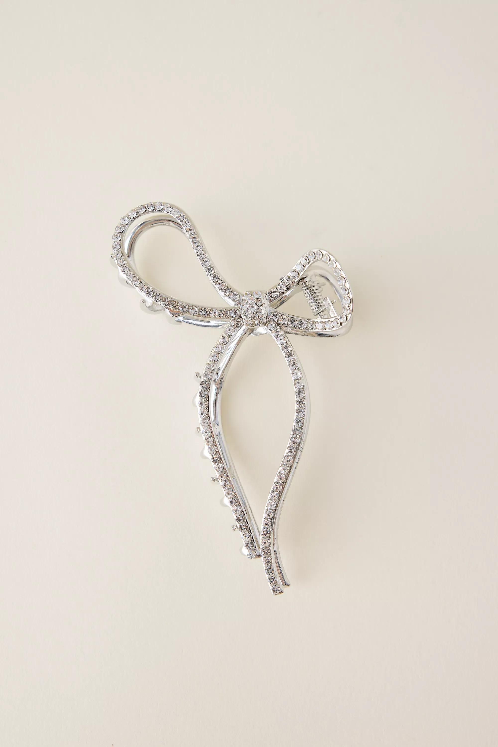 Bow Hair Claw Clip, Silver, A501_0007, large image number 0