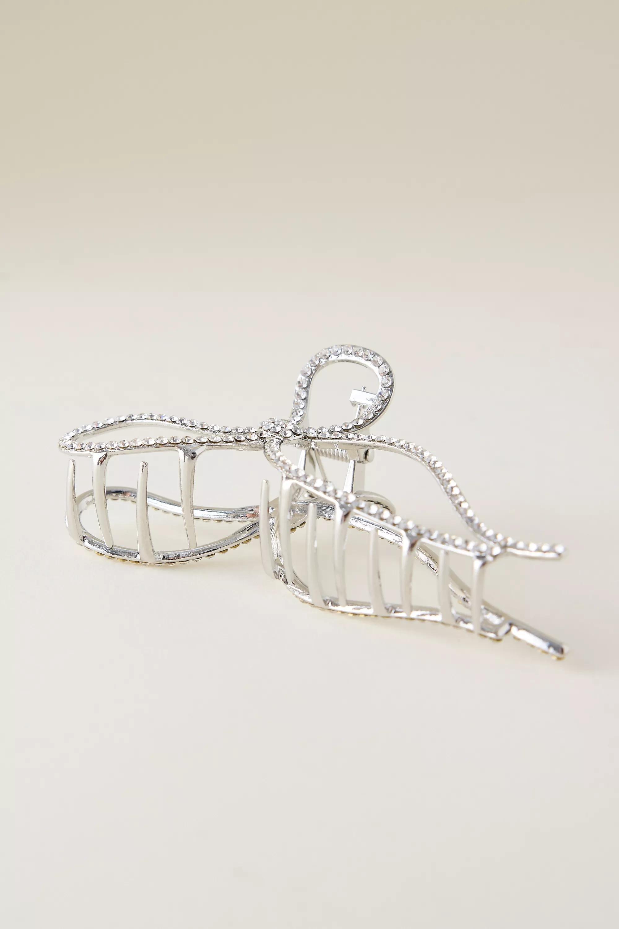 Bow Hair Claw Clip, Silver, A501_0007, large image number 1