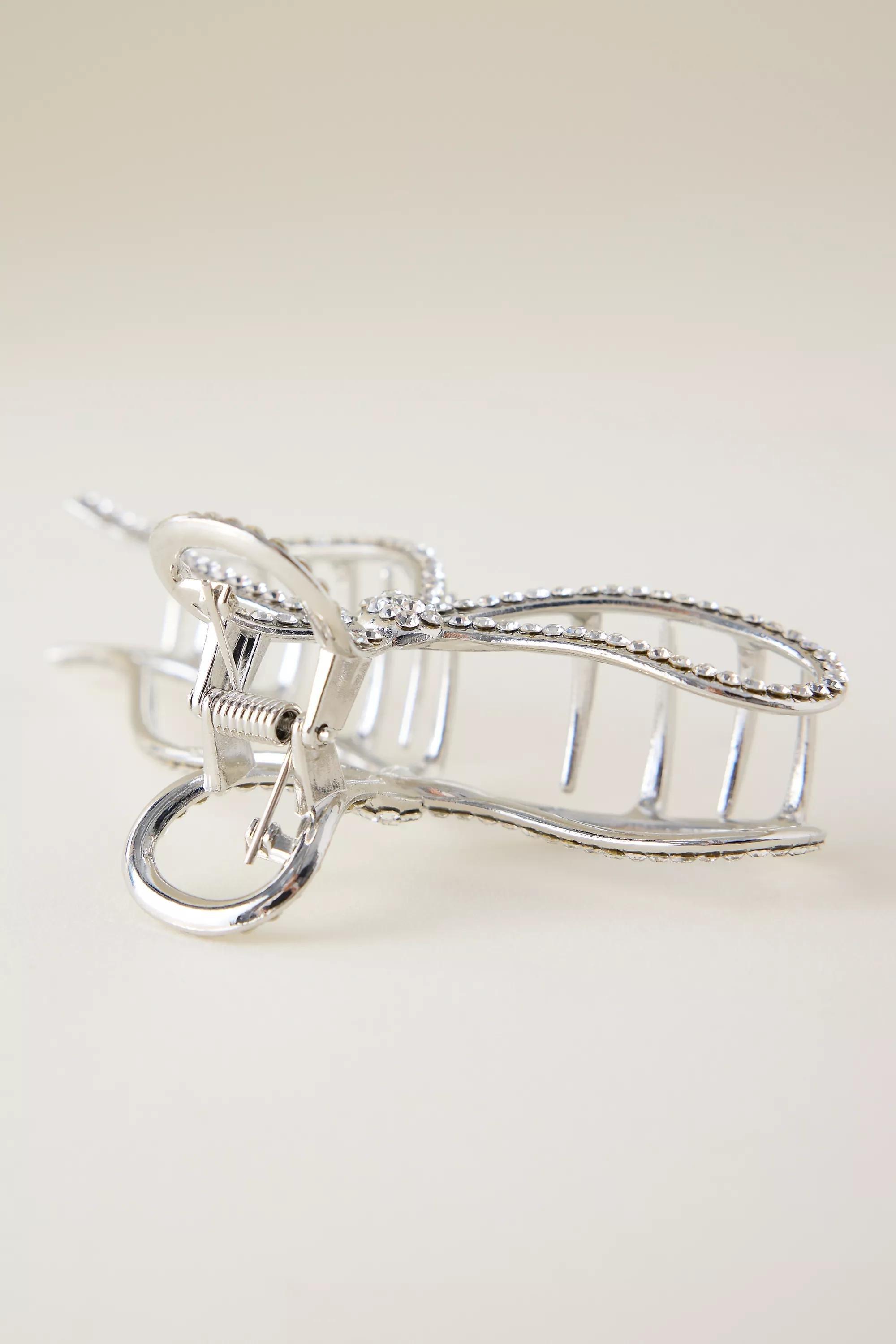 Bow Hair Claw Clip, Silver, A501_0007, large image number 2