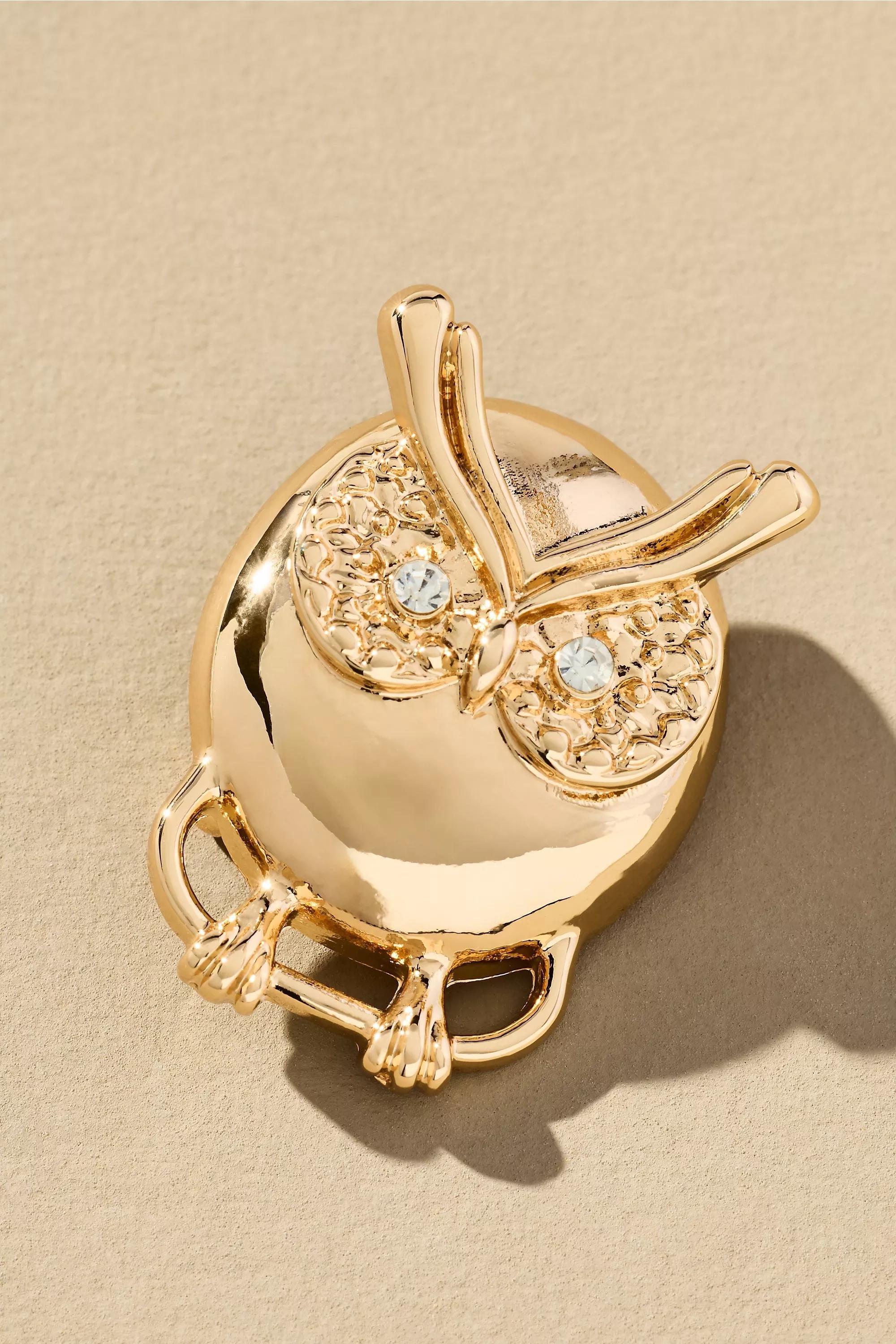 Owl Brooch, Gold, Gold, medium