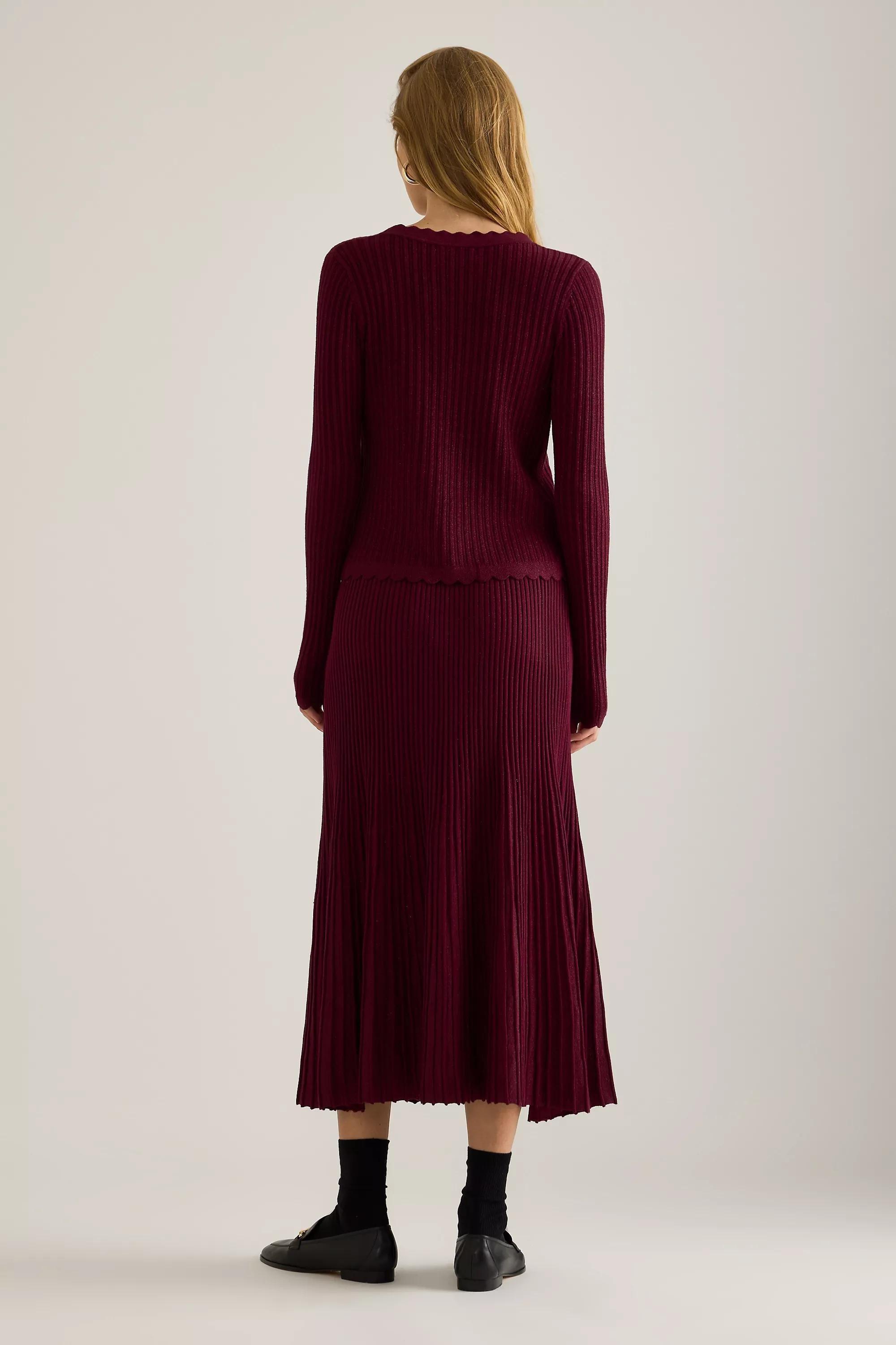 By Anthropologie Sofia Lurex Tie-Front Cardigan, Burgundy, A501_0259, medium