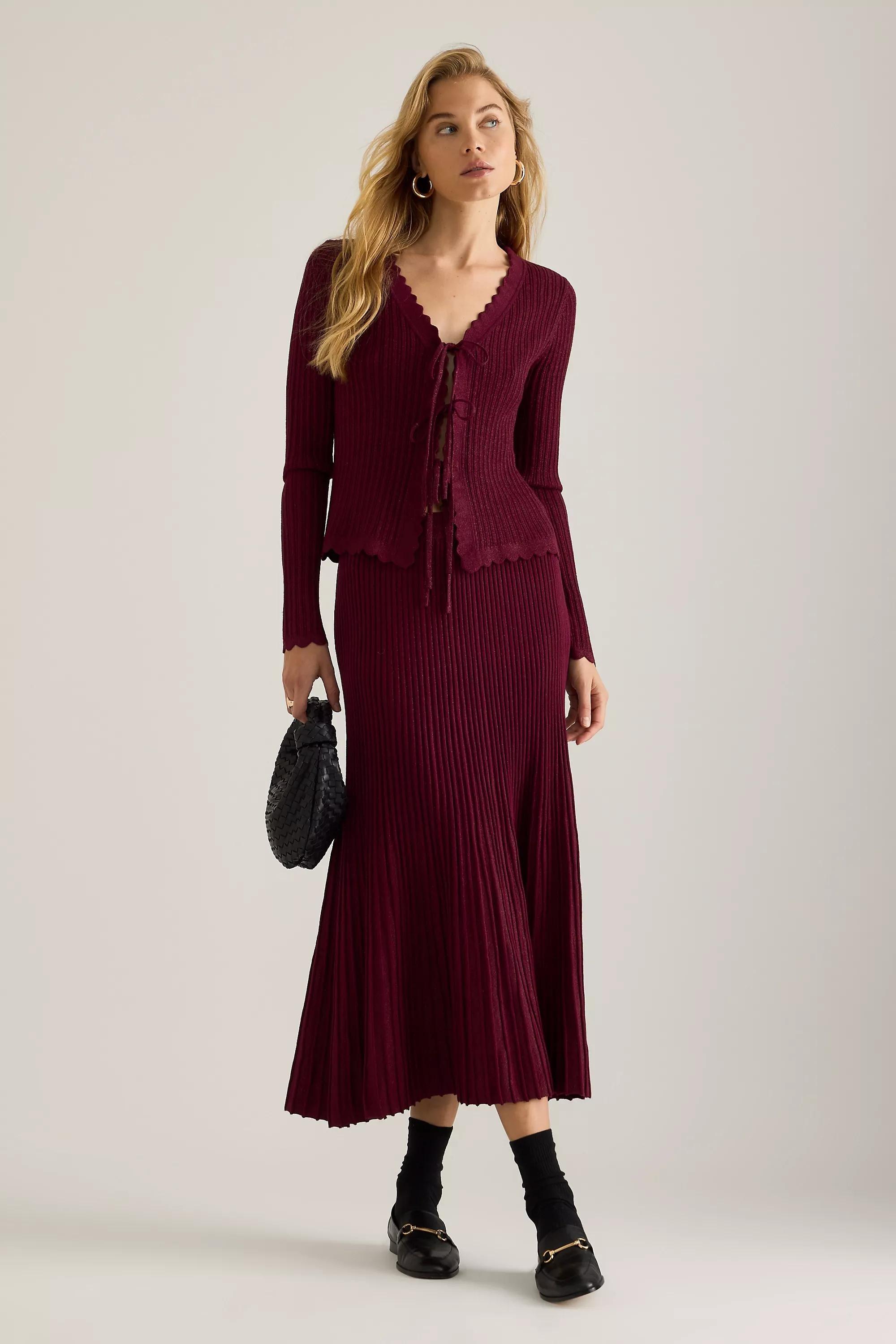 By Anthropologie Sofia Lurex Tie-Front Cardigan, Burgundy, A501_0259, large image number 4