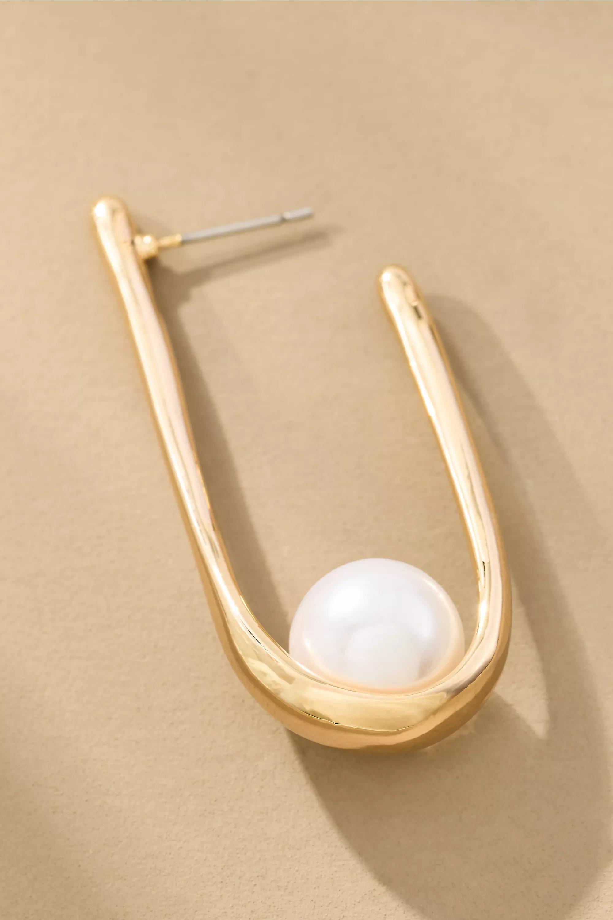 Dandy Pearl Vintage Hoop Earrings, Gold, A501_0070, large image number 3