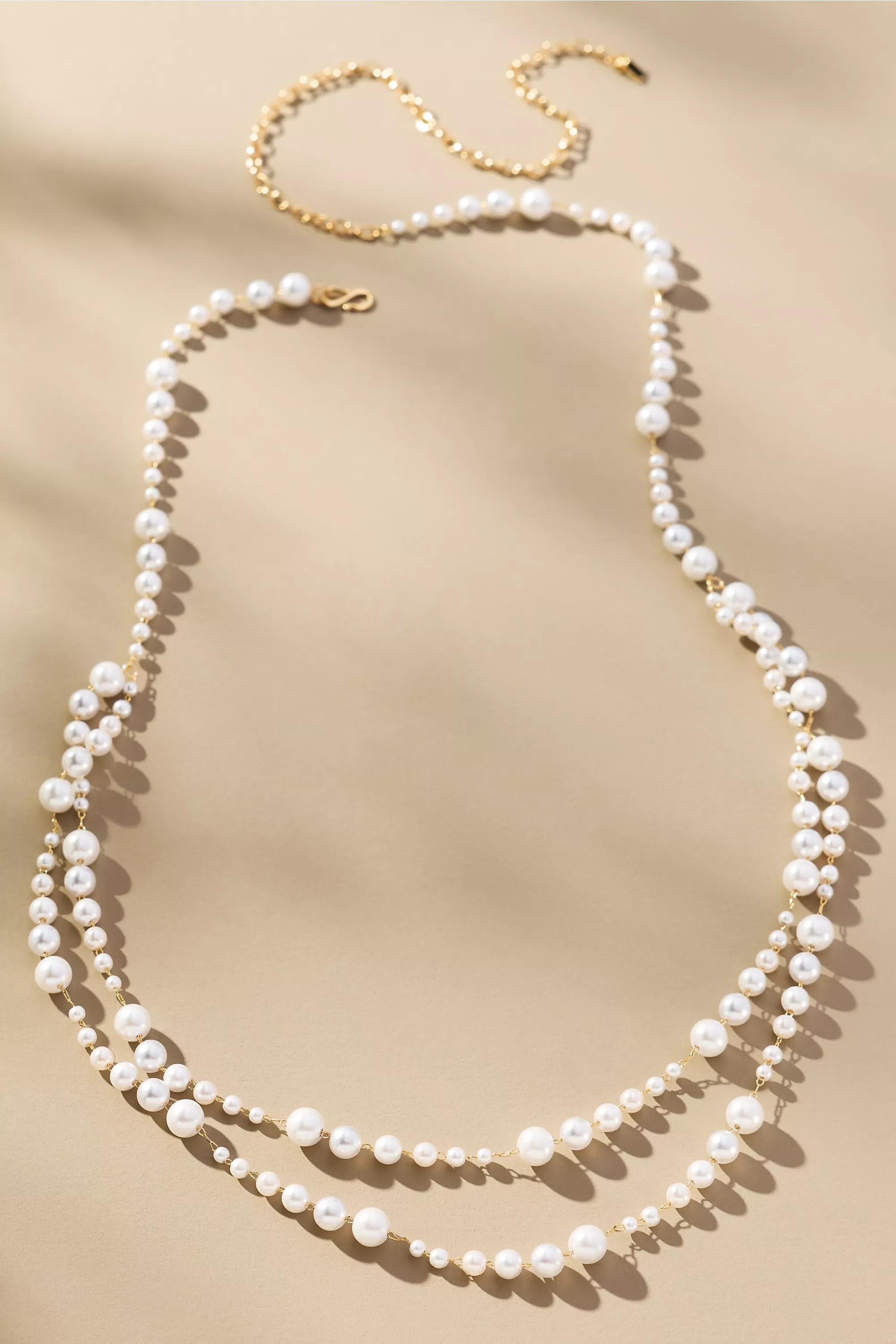 Double Layer Pearl Necklace, White, A501_0017, large image number 0