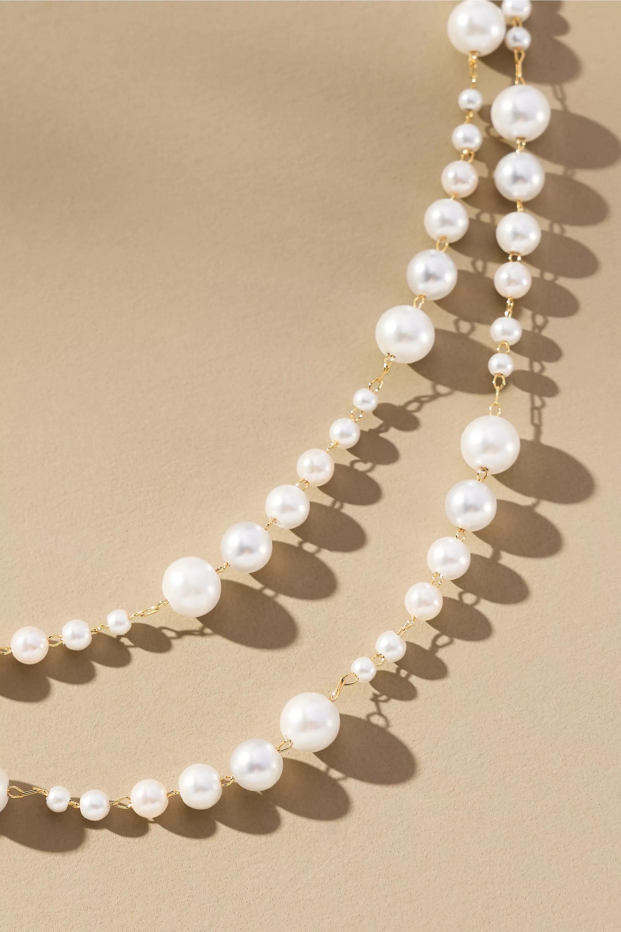Double Layer Pearl Necklace, White, A501_0017, large image number 1