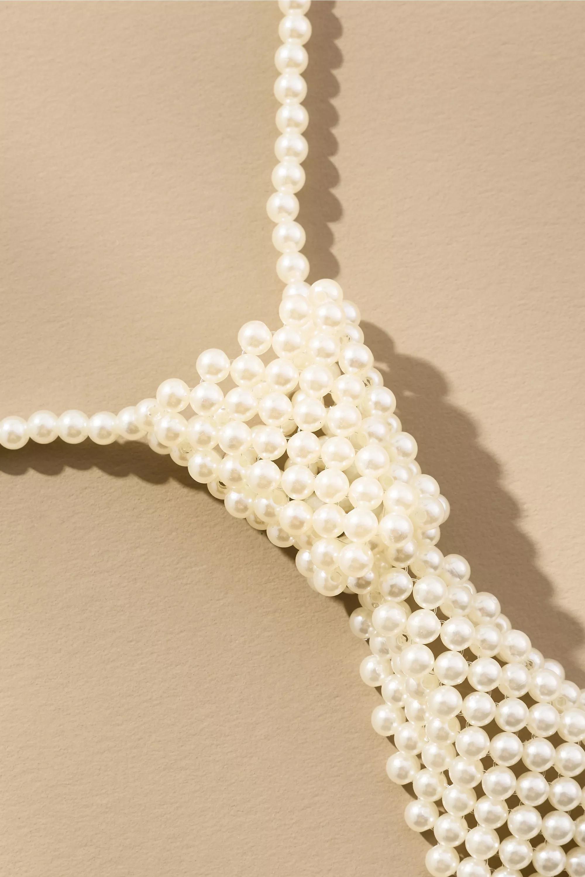 Pearl Tie Necklace, White, A501_0017, large image number 1