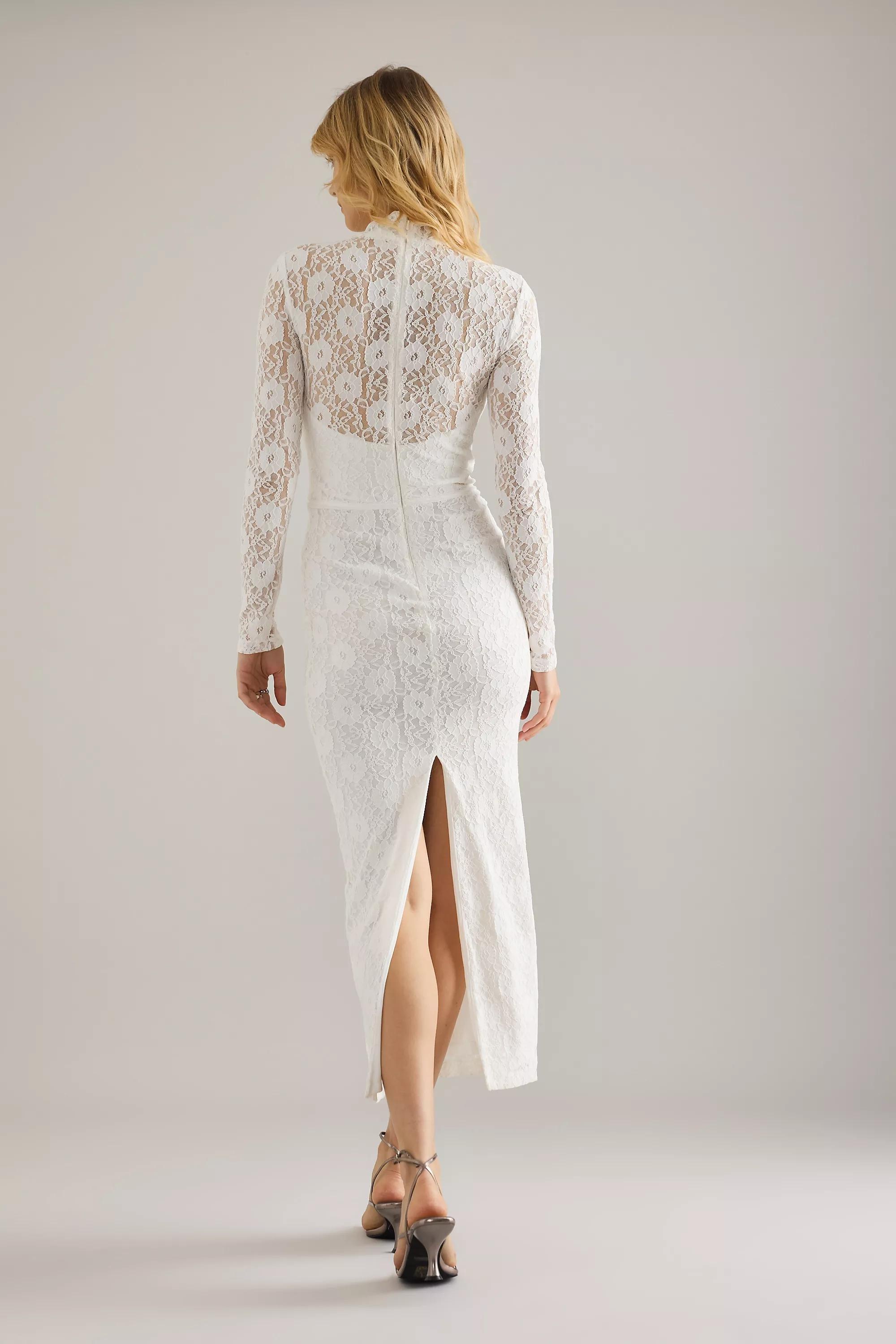 Lace Corset Long-Sleeve Midi Dress, White, A501_0010, medium
