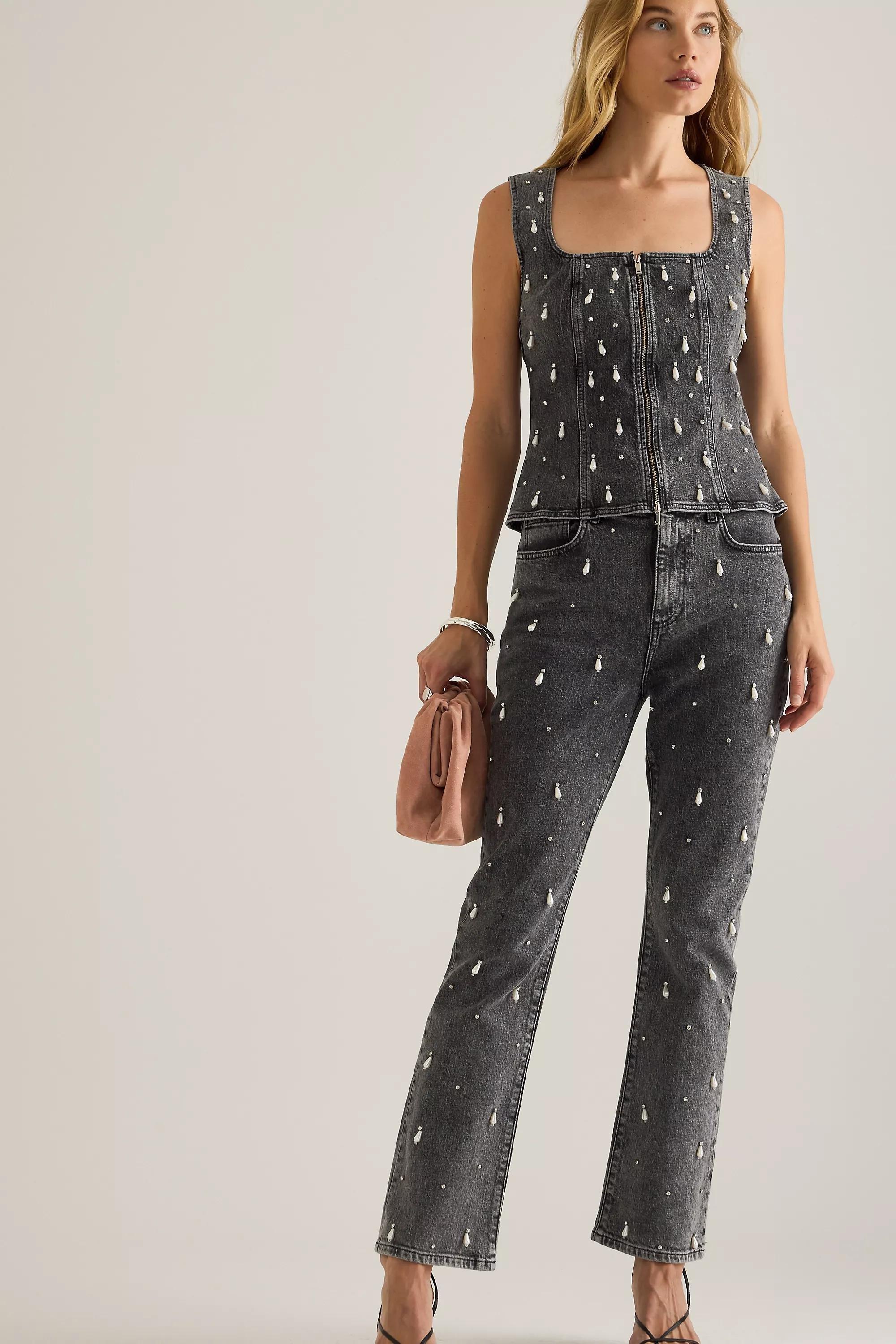 By Anthropologie Pearl-Embellished Jeans, Black, A501_0001, large image number 3
