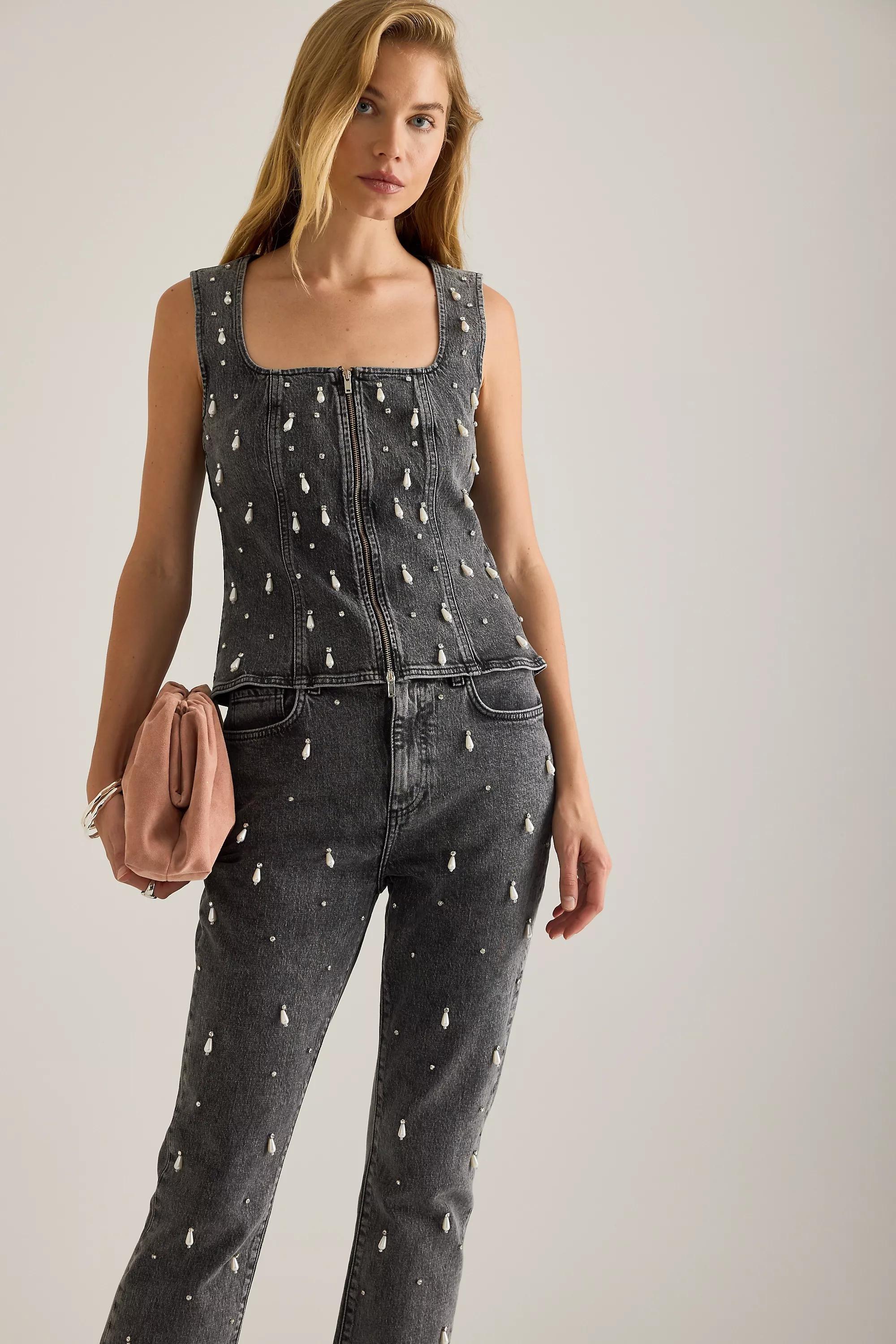 By Anthropologie Pearl-Embellished Jeans, Black, A501_0001, large image number 6