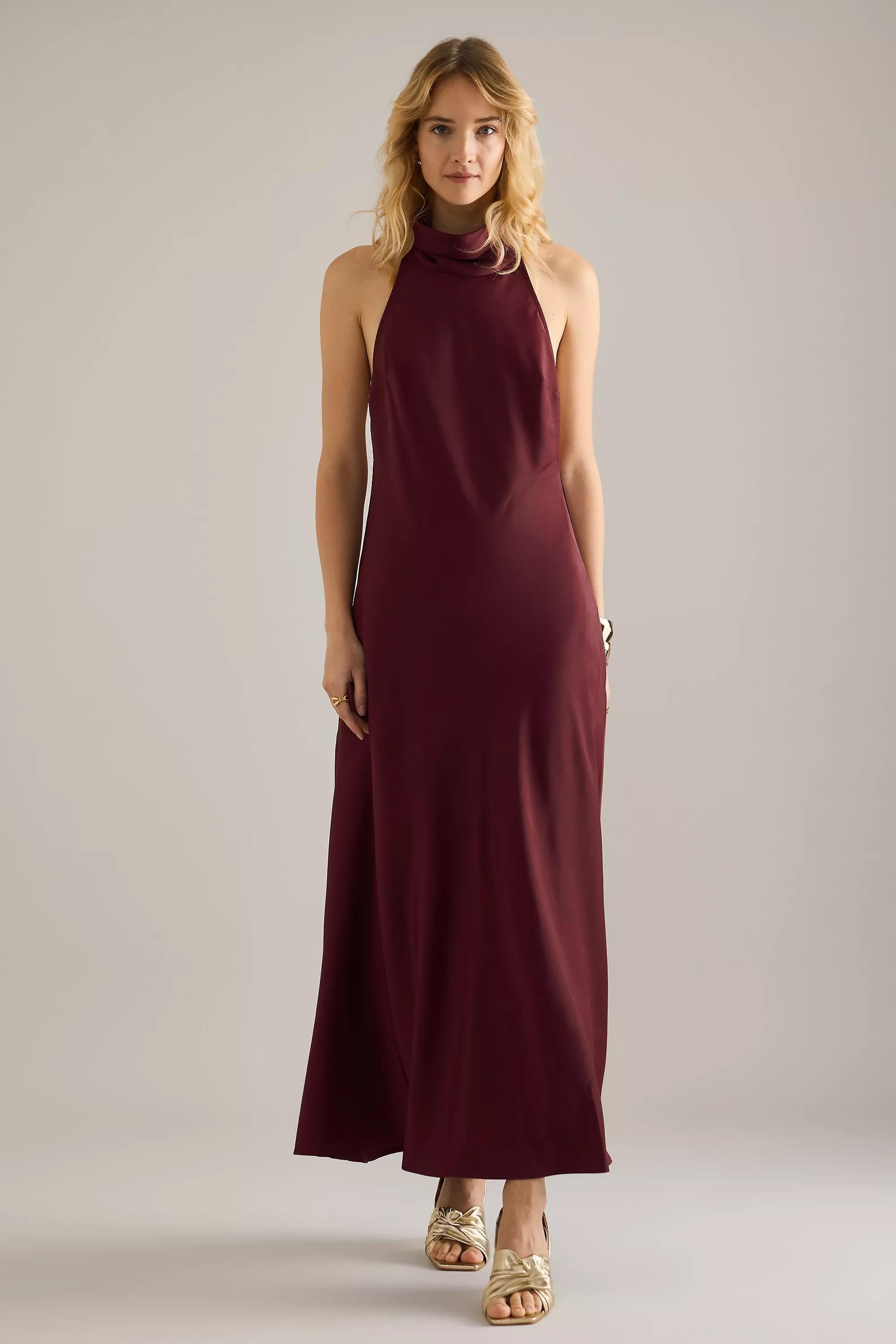 Halter Maxi Dress, Wine, A501_0061, large image number 0