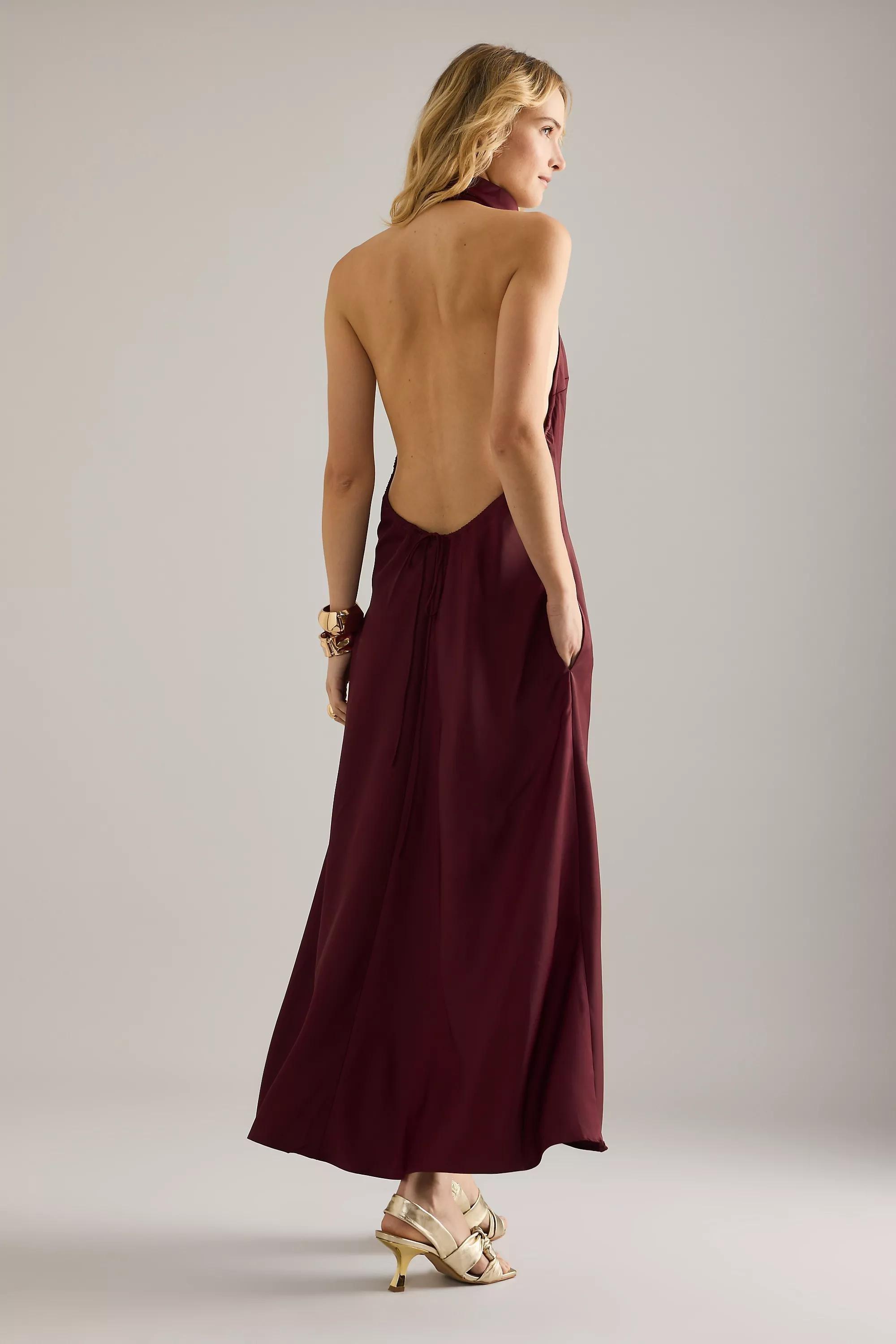 Halter Maxi Dress, Wine, A501_0061, large image number 1