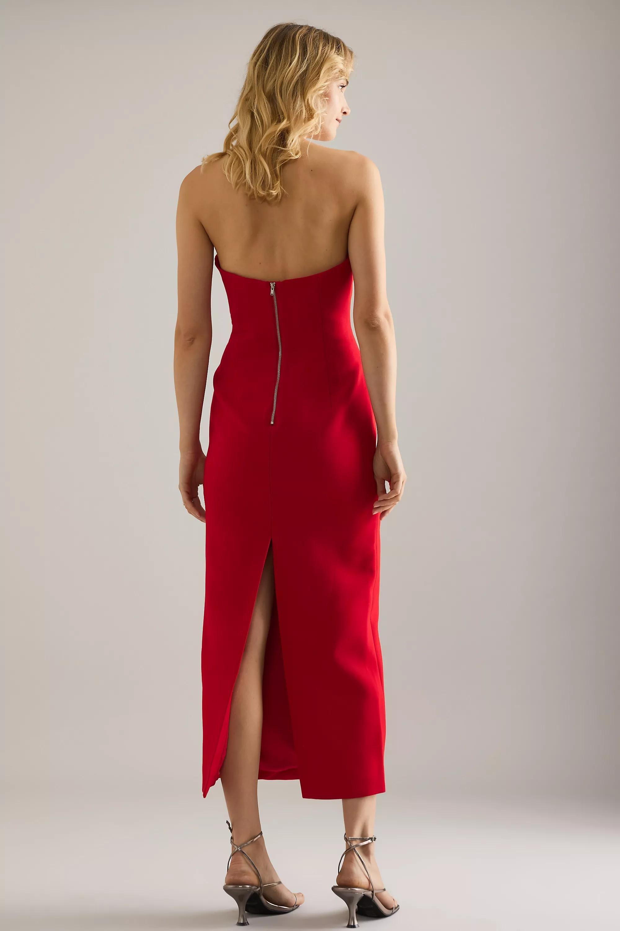Strapless Plunge Midi Dress, Red, A501_0060, large image number 3