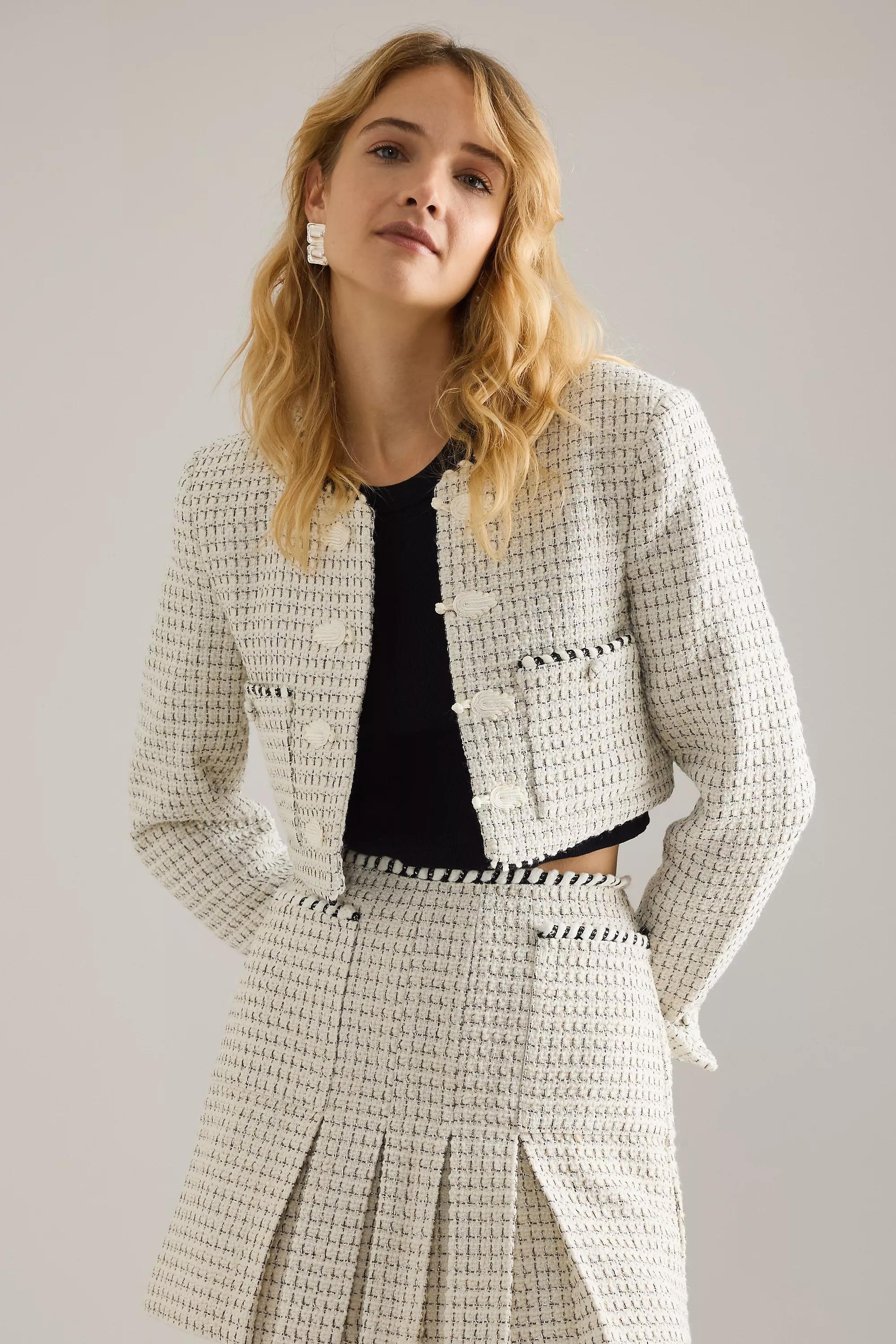 Bardot Florine Cropped Boucle Jacket, White, A501_0011, medium