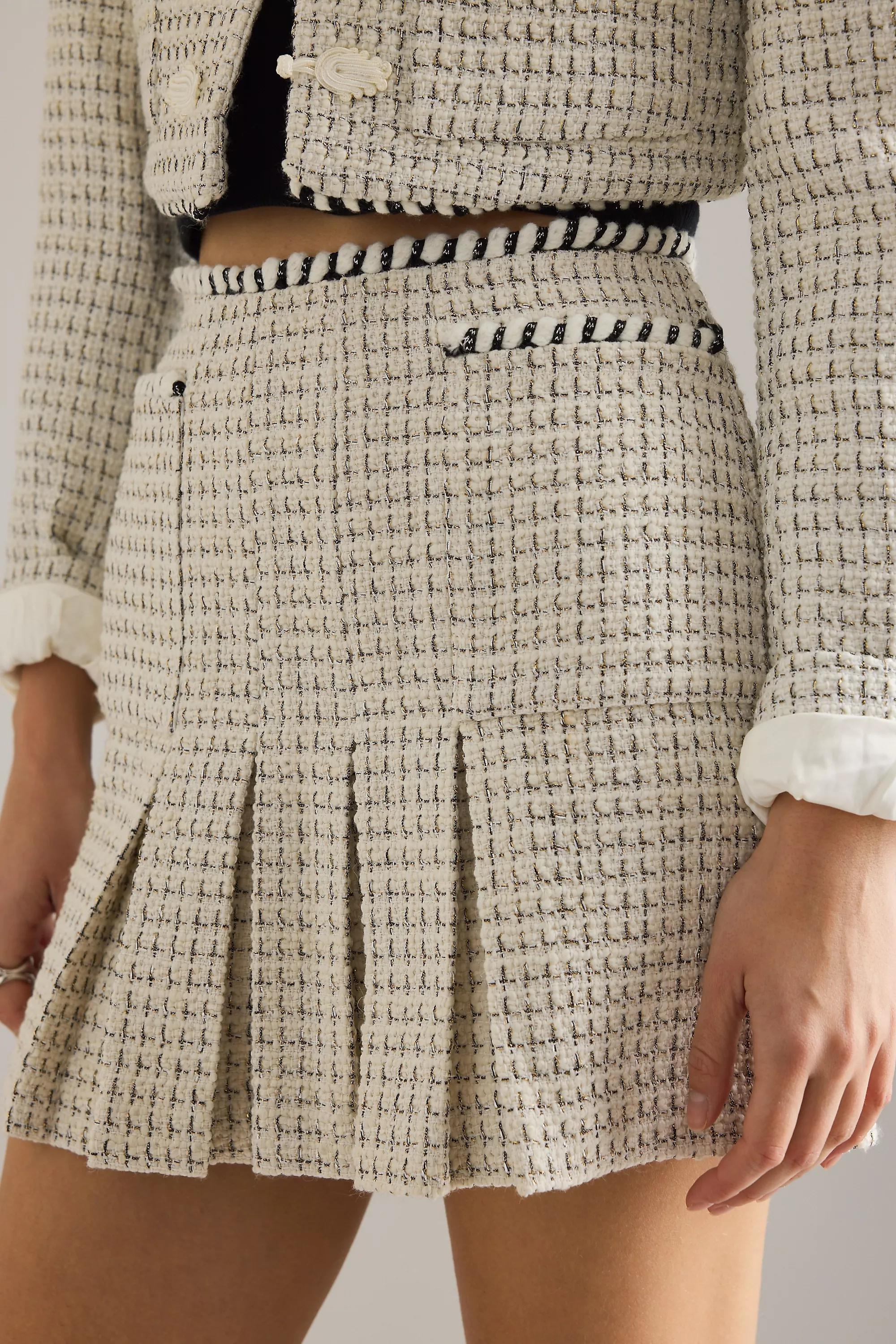 Bardot Florine Boucle Pleated Mini Skirt, White, A501_0011, large image number 3