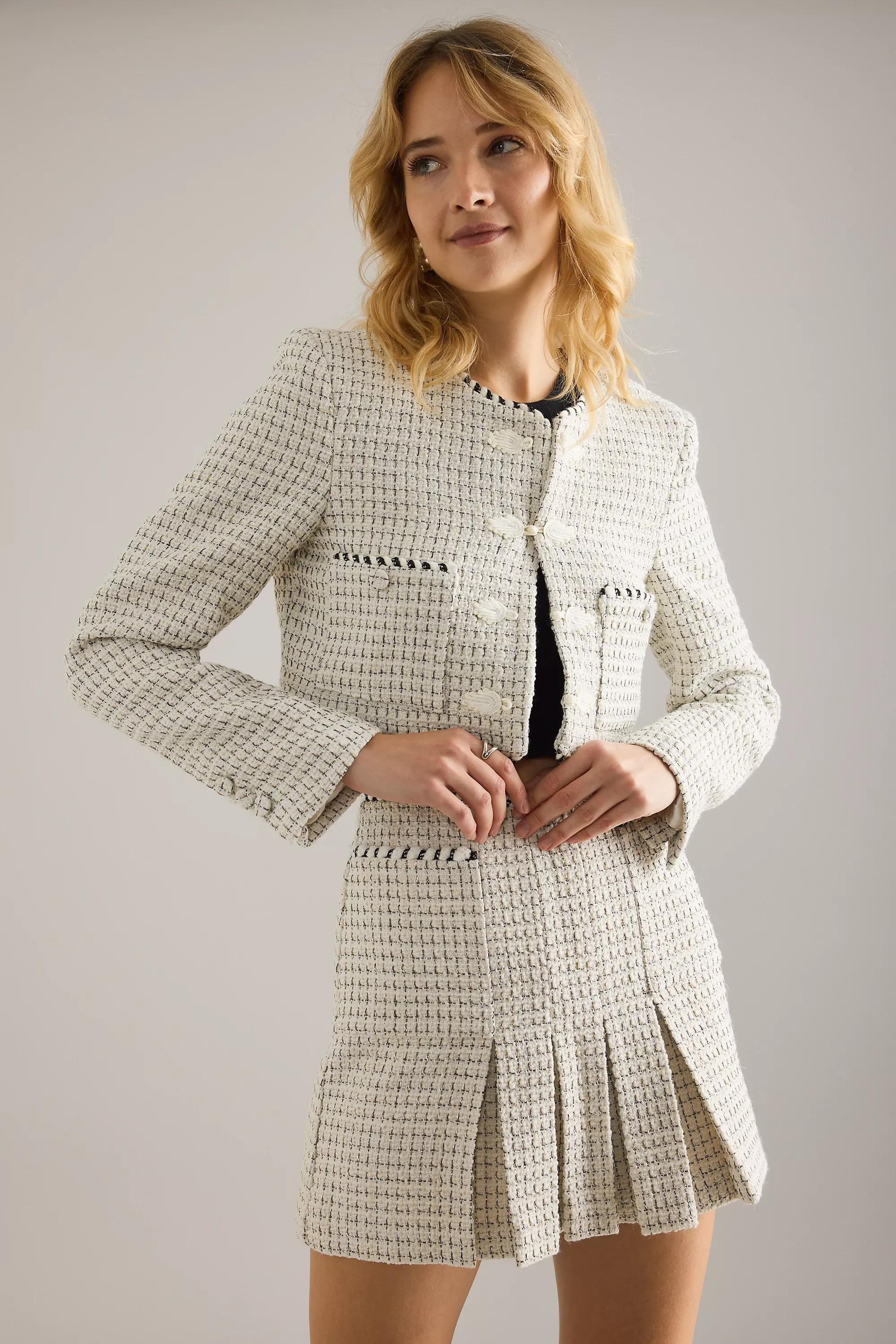 Bardot Florine Boucle Pleated Mini Skirt, White, A501_0011, large image number 4