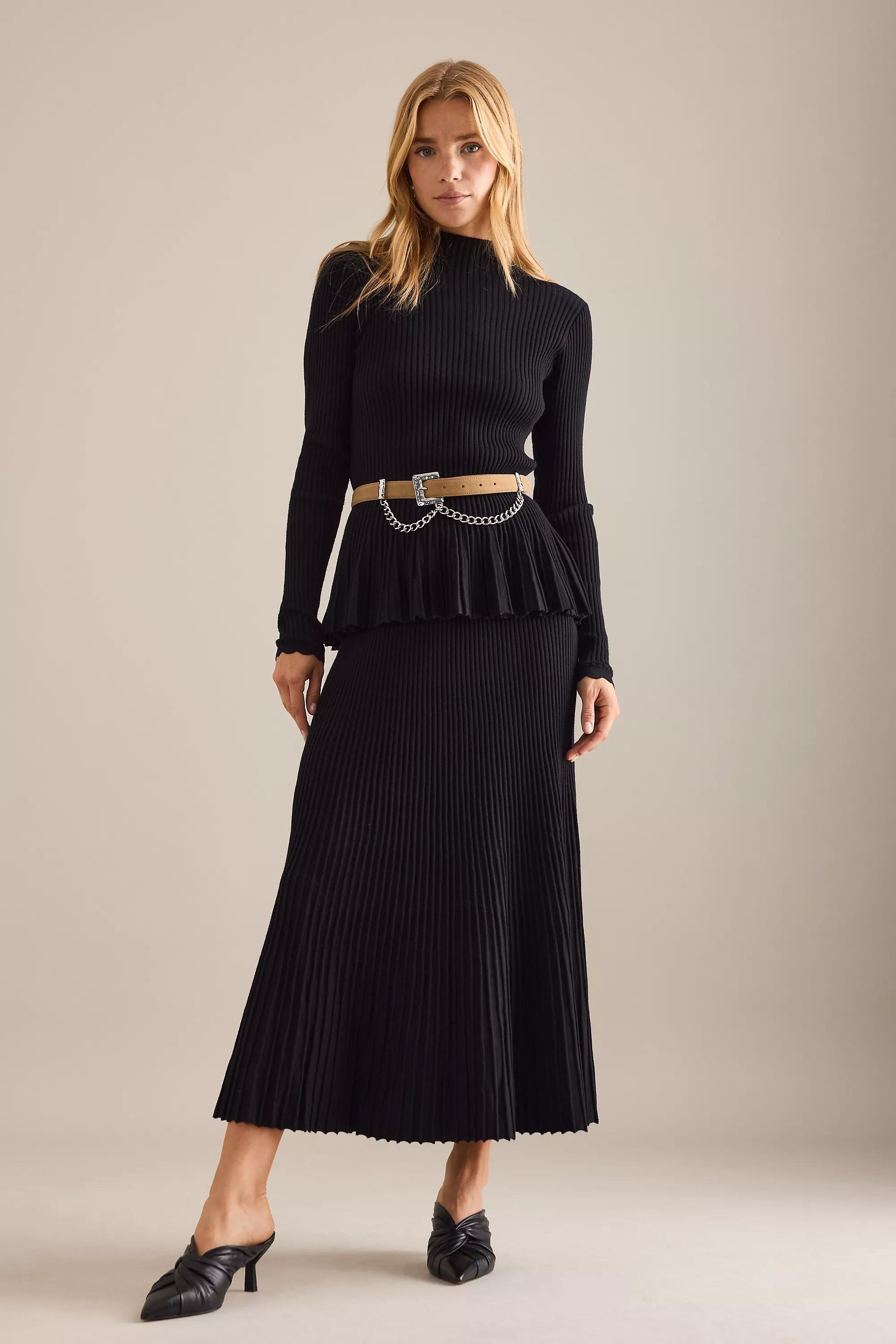 By Anthropologie Rib Knit Midi Skirt, Black, A501_0001, medium