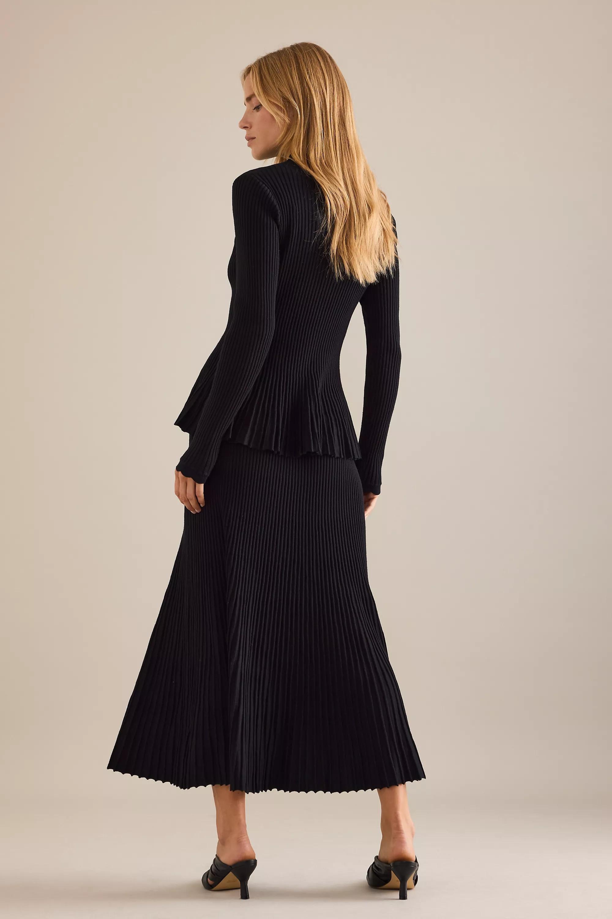 By Anthropologie Rib Knit Midi Skirt, Black, A501_0001, large image number 1