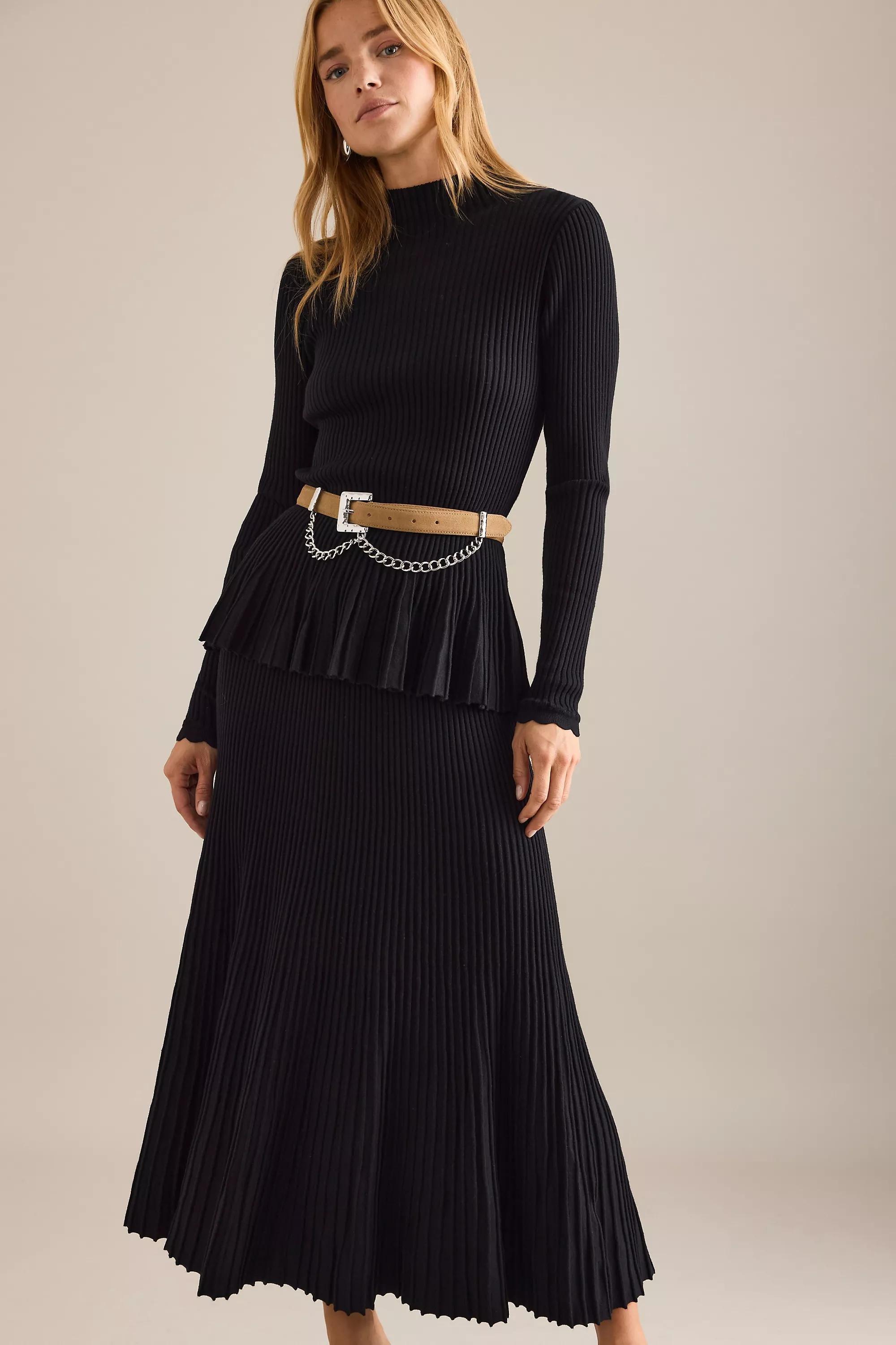 By Anthropologie Rib Knit Midi Skirt, Black, A501_0001, large image number 2