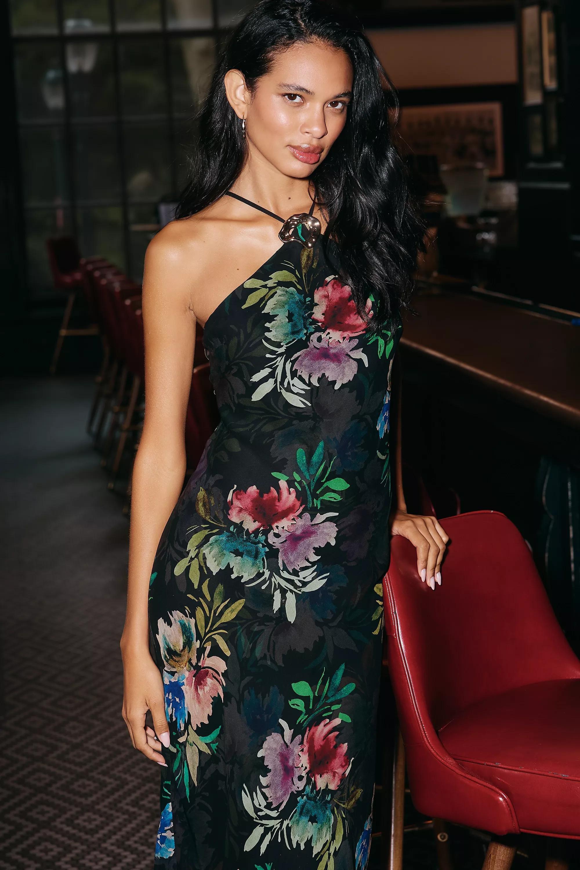 By Anthropologie Hardware Halter Scarf Slip Maxi Dress, Black, A501_0520, large image number 5