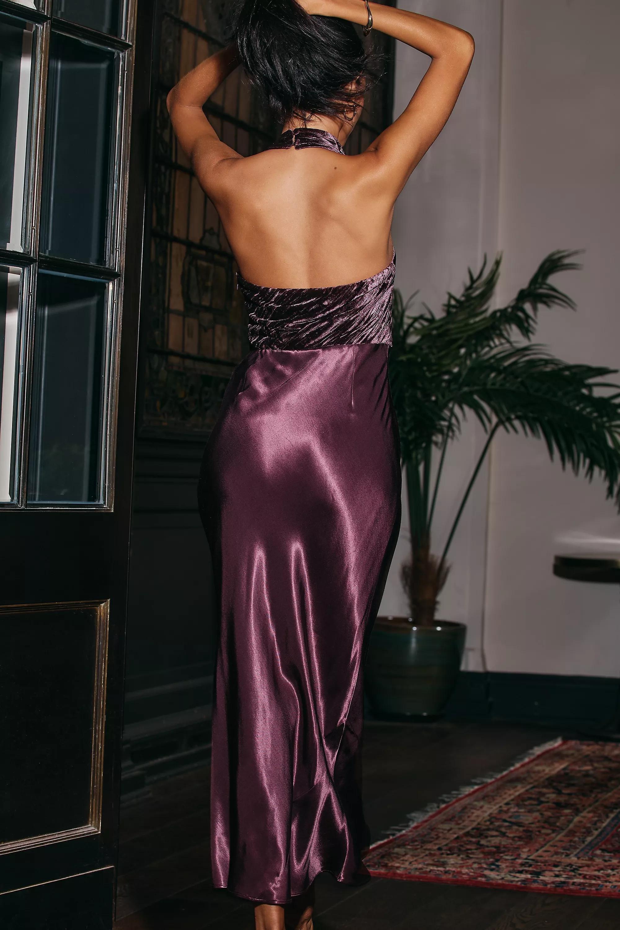 By Anthropologie Cowl-Neck Velvet Maxi Dress, Purple, A501_0050, large image number 1