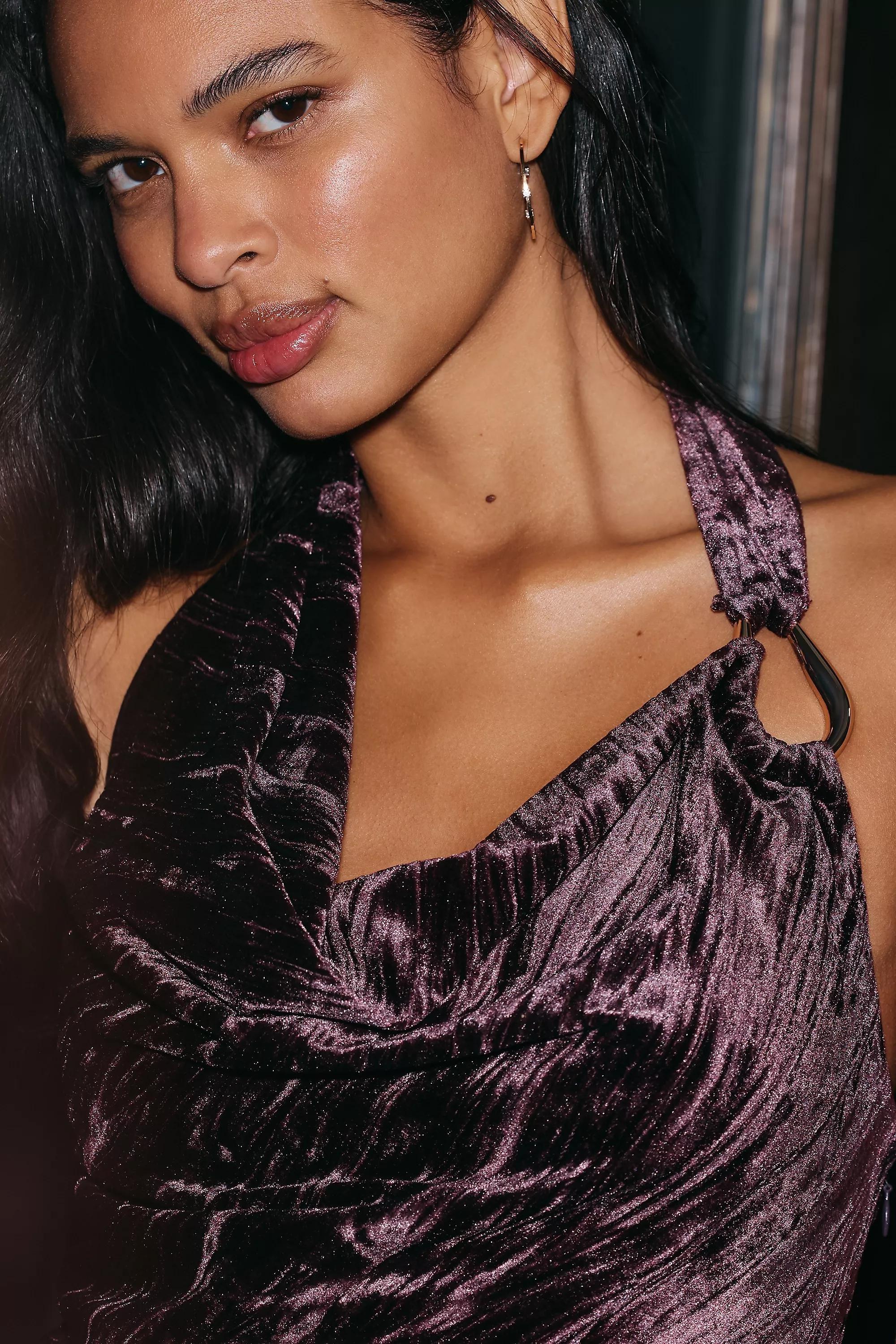 By Anthropologie Cowl-Neck Velvet Maxi Dress, Purple, A501_0050, large image number 2