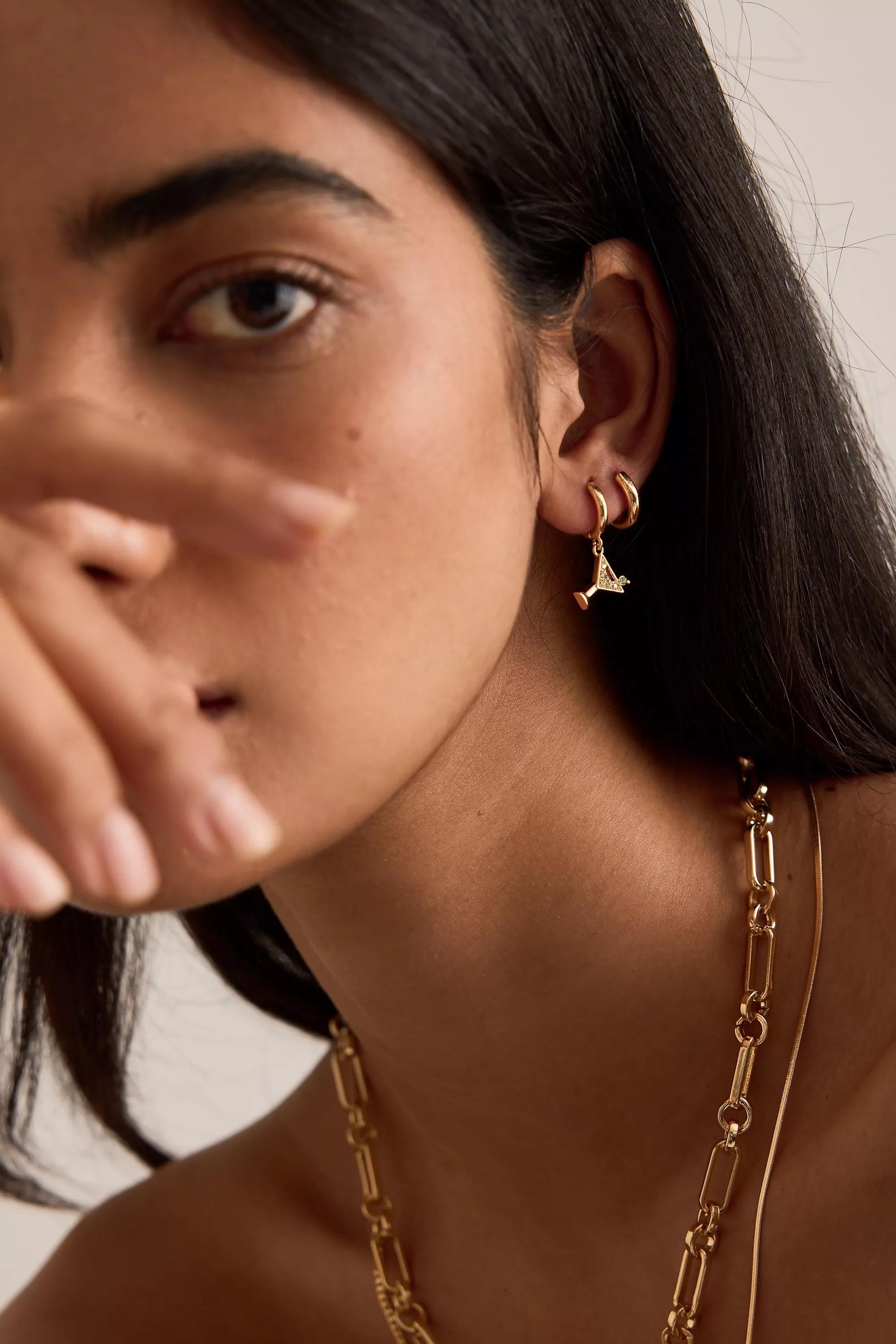 Gold-Plated Martini Huggie Hoop Earrings, A501_0070, large image number 0