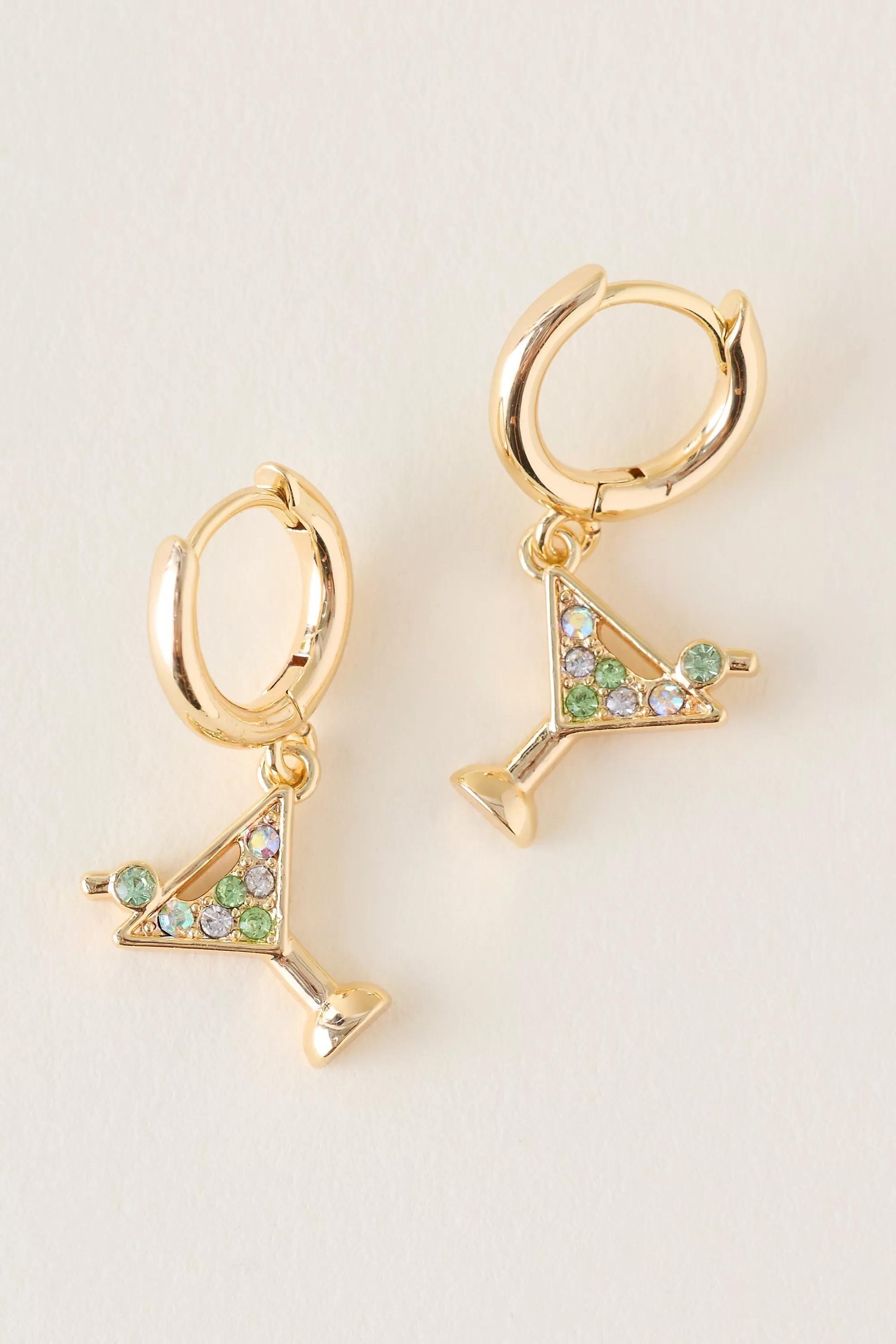 Gold-Plated Martini Huggie Hoop Earrings, A501_0070, large image number 1