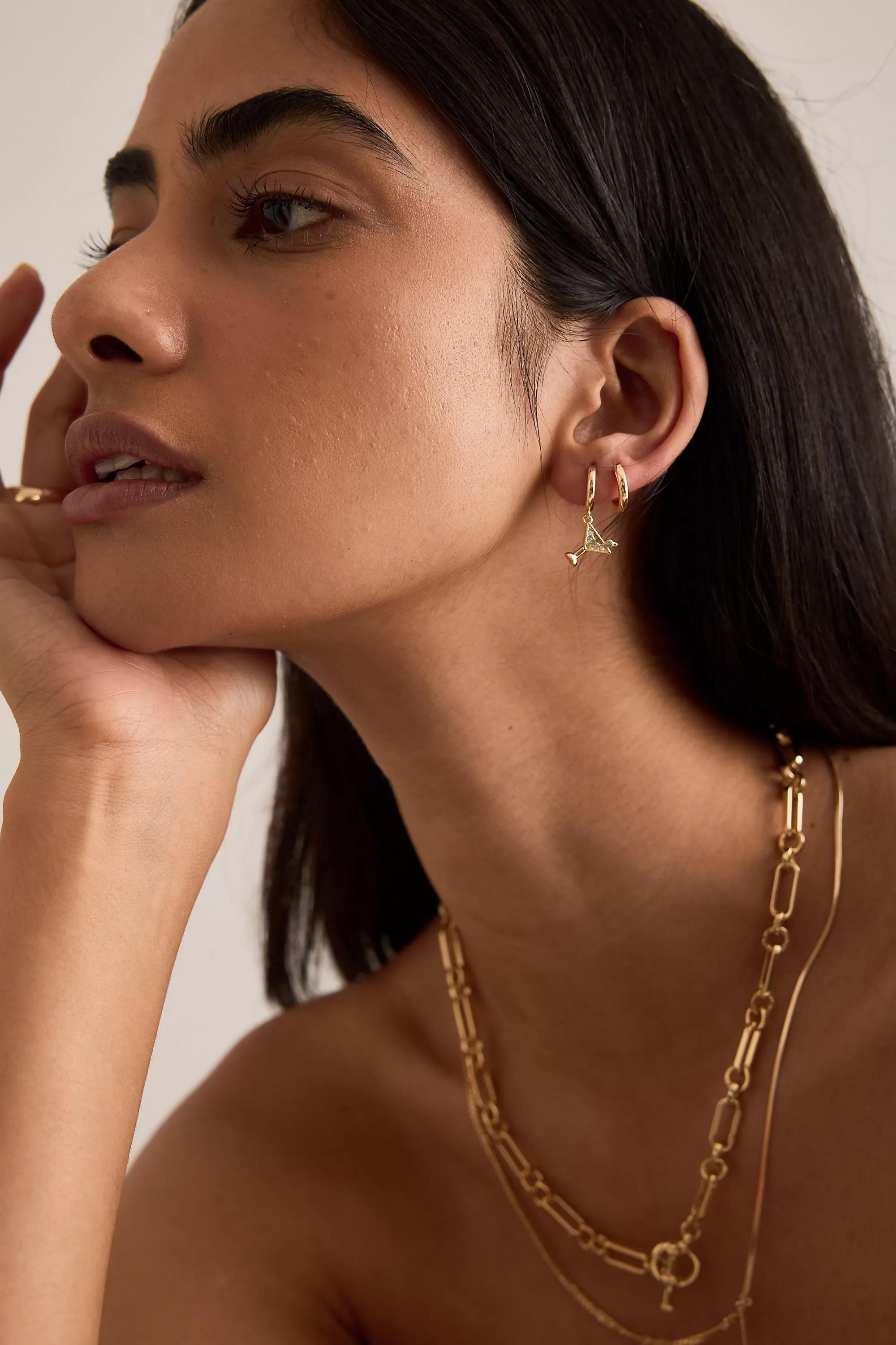 Gold-Plated Martini Huggie Hoop Earrings, A501_0070, large image number 3