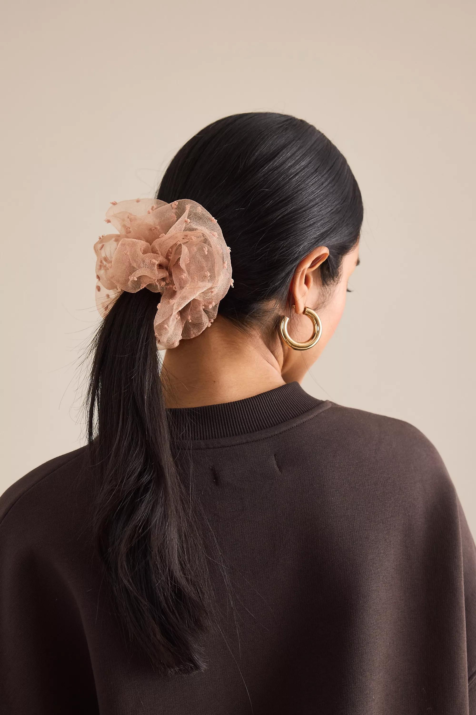 Organza Dobby Scrunchie, Brown, A501_0020, large image number 3