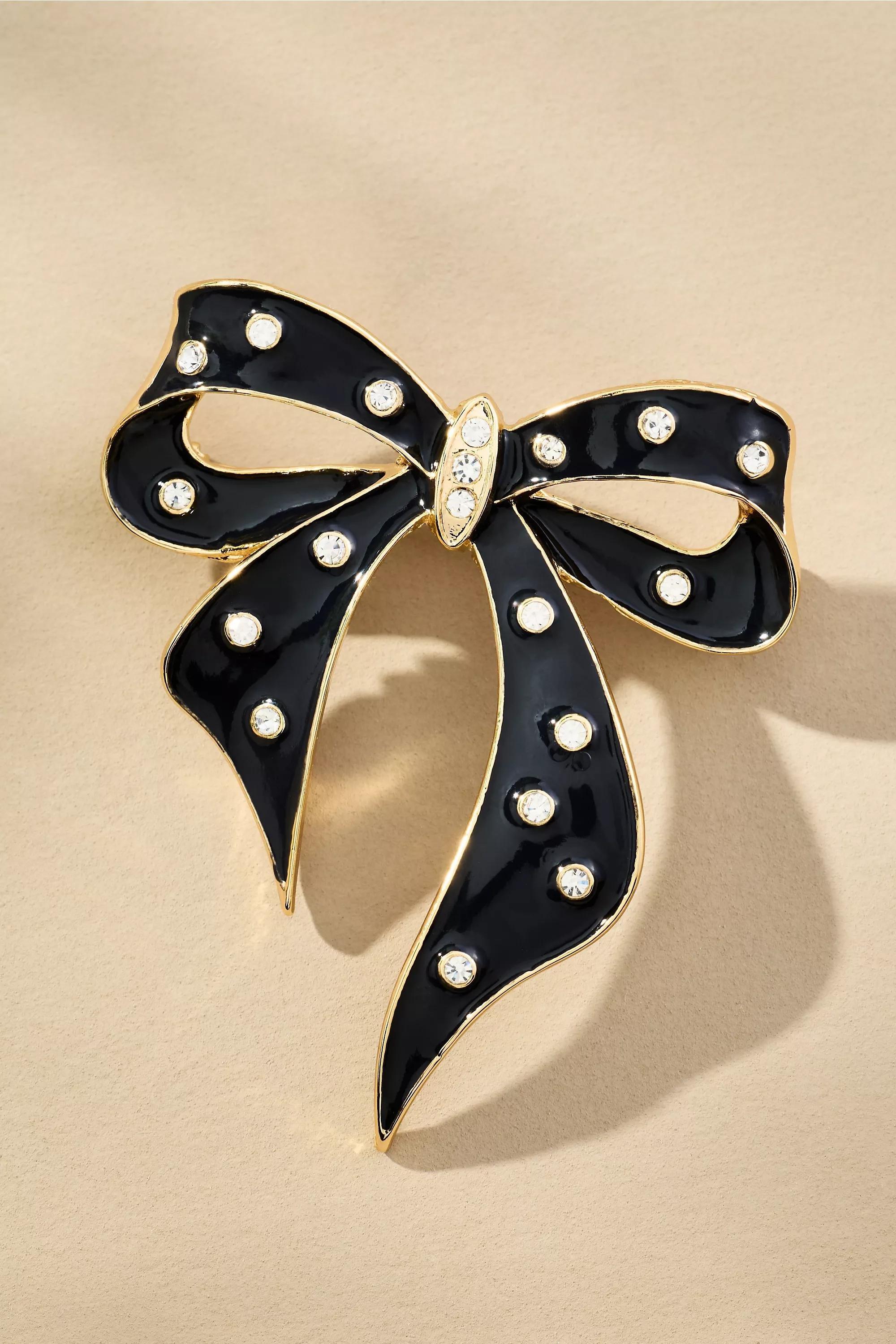 Crystal Bow Brooch, Black, A501_0001, large image number 0