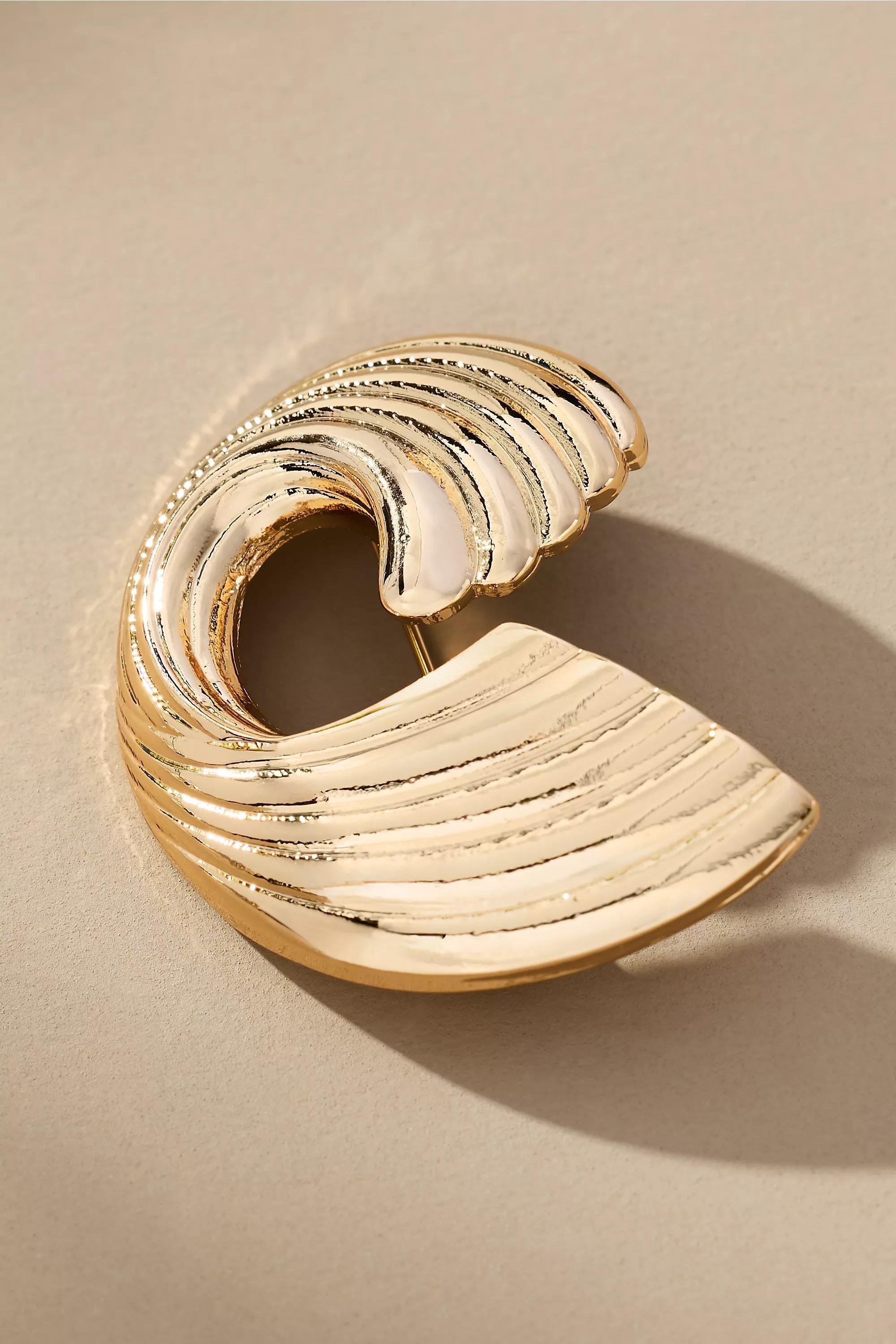 Ribbed Swirl Brooch, Gold, A501_0070, large image number 0