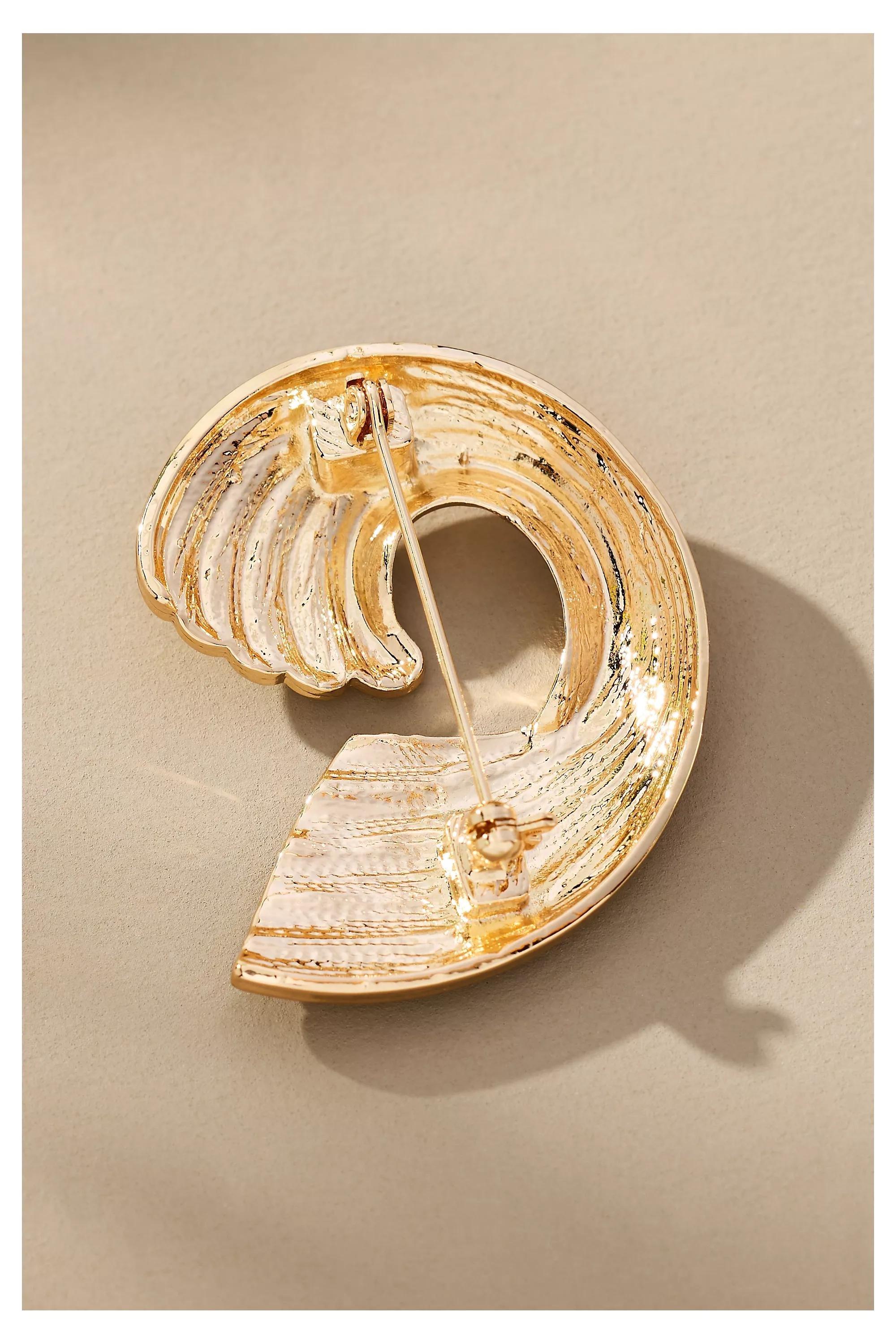 Ribbed Swirl Brooch, Gold, A501_0070, large image number 1