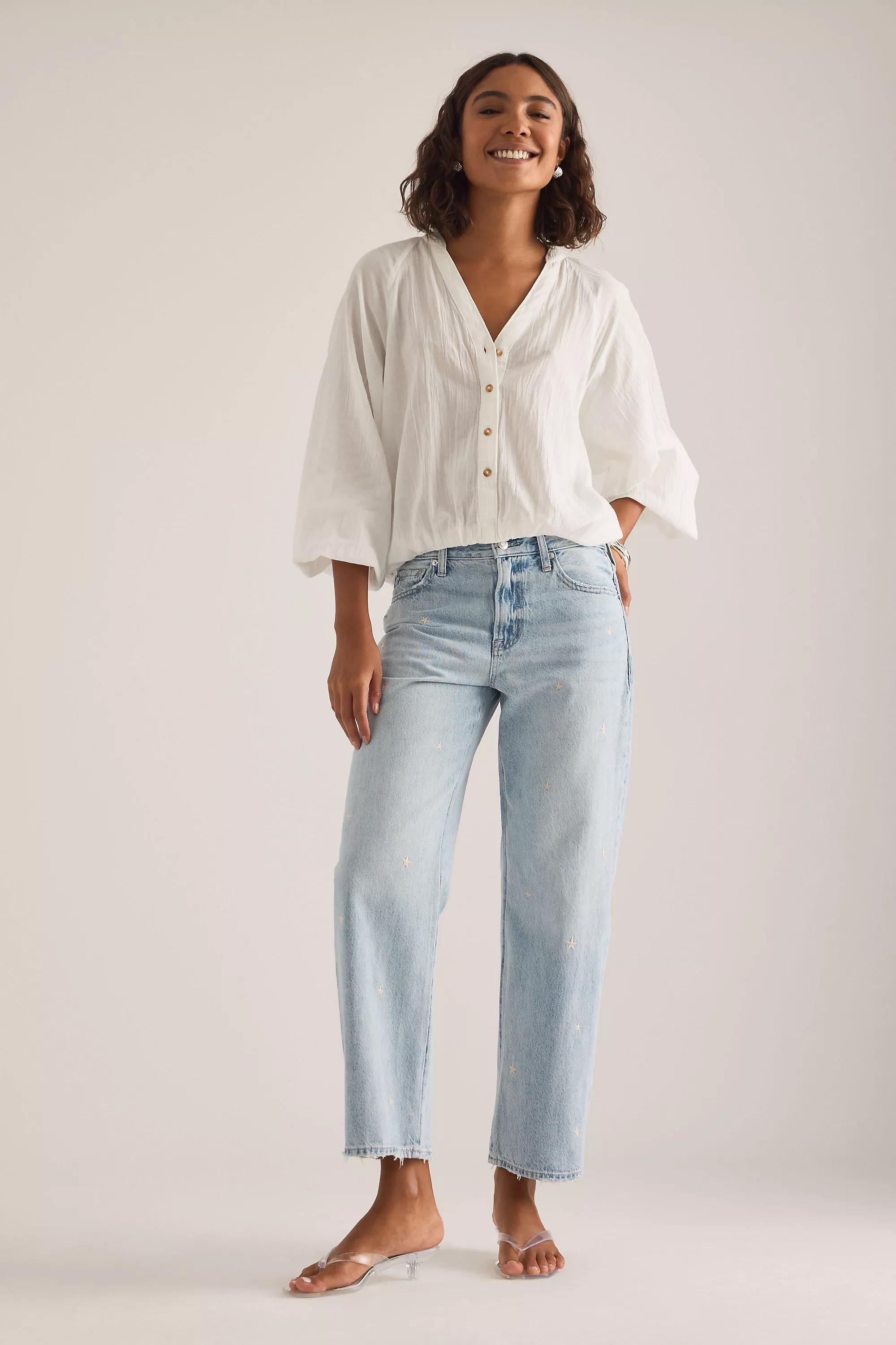 Denim Light Pistola Lexi Mid-Rise Bowed Straight-Leg Jeansz, Blue, Blue, large image number 1