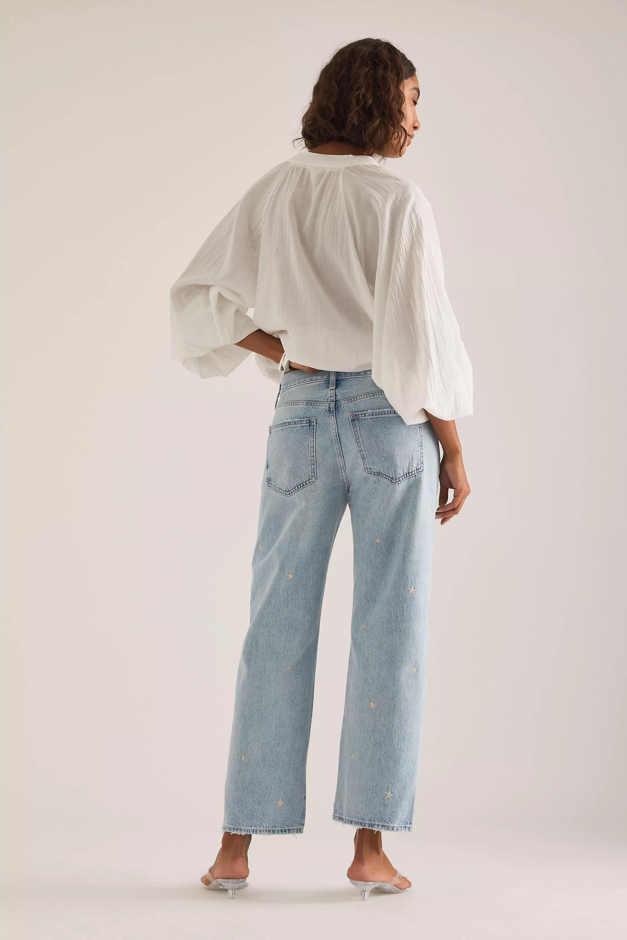 Denim Light Pistola Lexi Mid-Rise Bowed Straight-Leg Jeansz, Blue, Blue, large image number 4