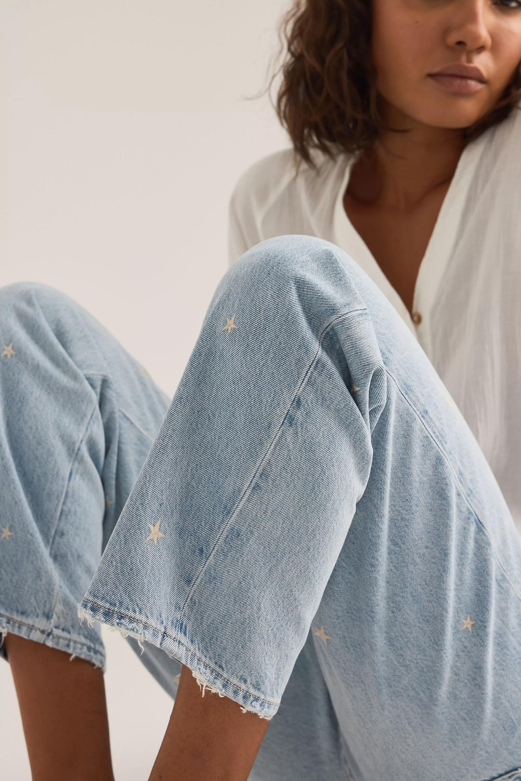 Denim Light Pistola Lexi Mid-Rise Bowed Straight-Leg Jeansz, Blue, Blue, large image number 5