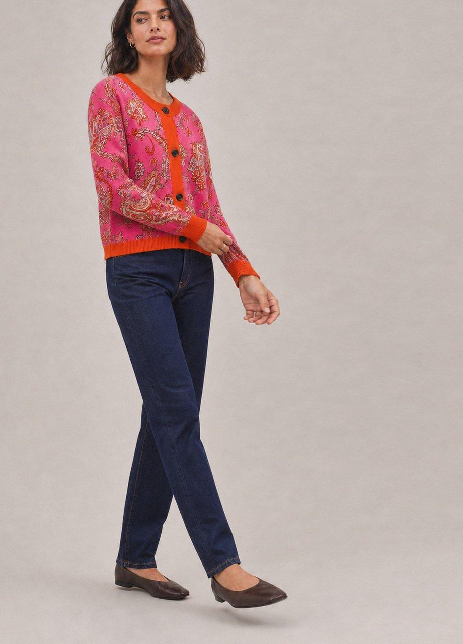 Paisley Print Button-Up Cardigan, Pink, Pink, medium