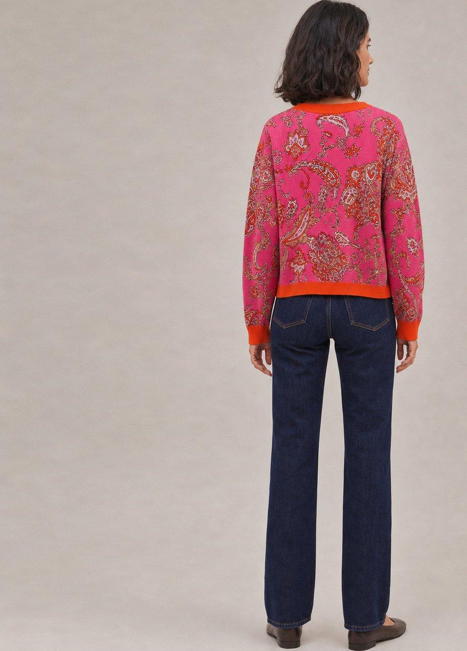 Paisley Print Button-Up Cardigan, Pink, Pink, medium
