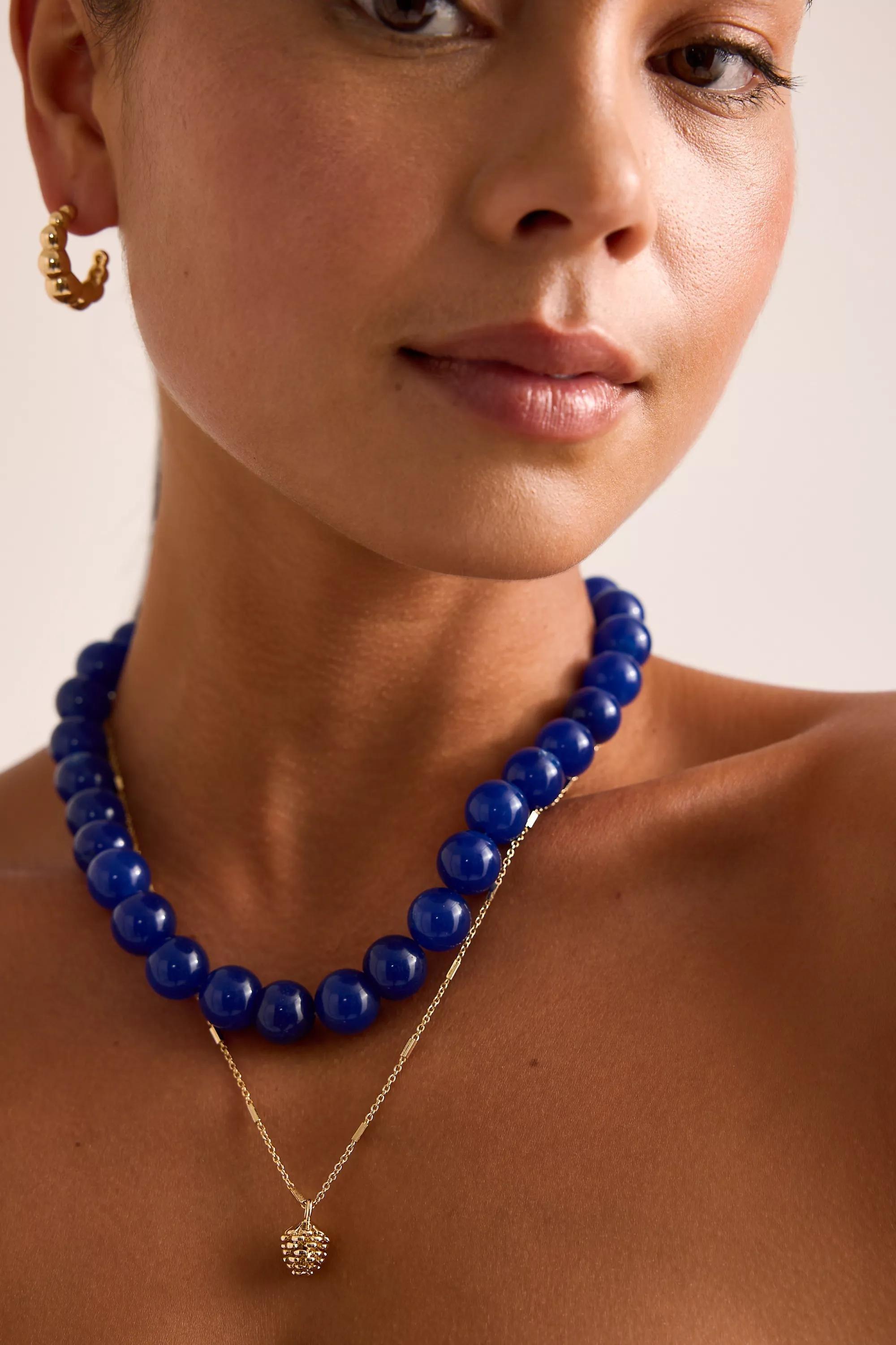 BLUE Chunky Beaded Necklace, A501_0040, large image number 0