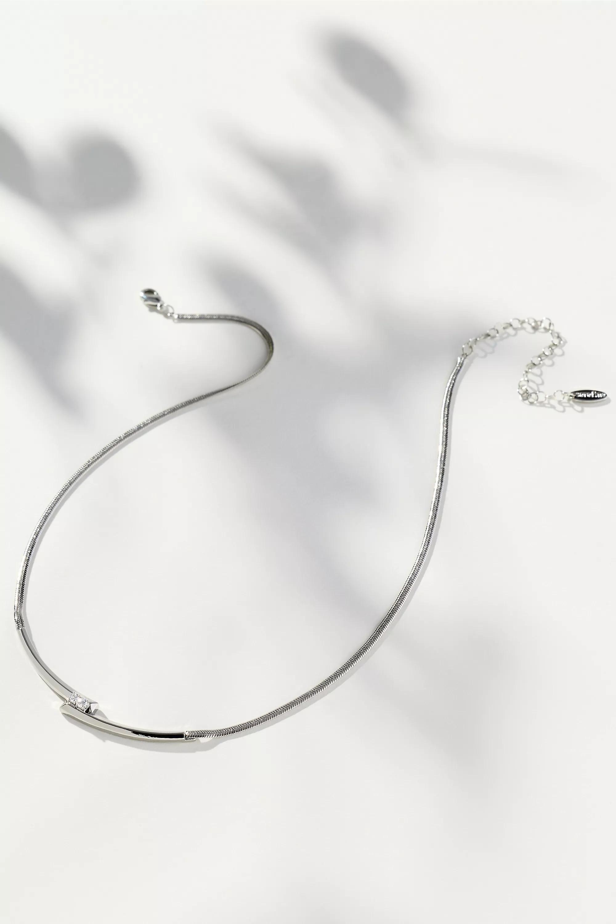 Overlap Tube Necklace, Silver, A501_0007, medium