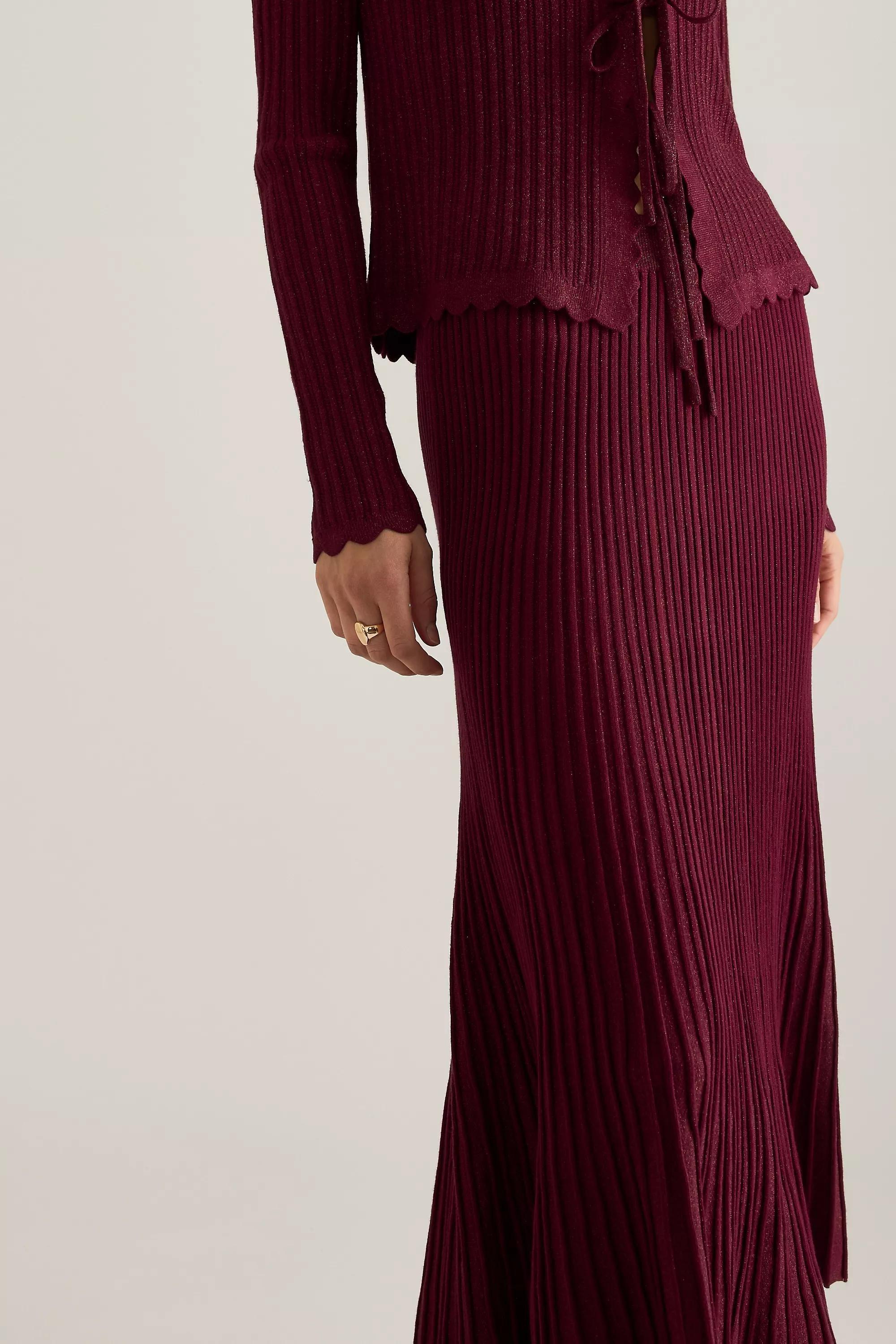 By Anthropologie Rib Knit Lurex Midi Skirt, Burgundy, A501_0259, large image number 4